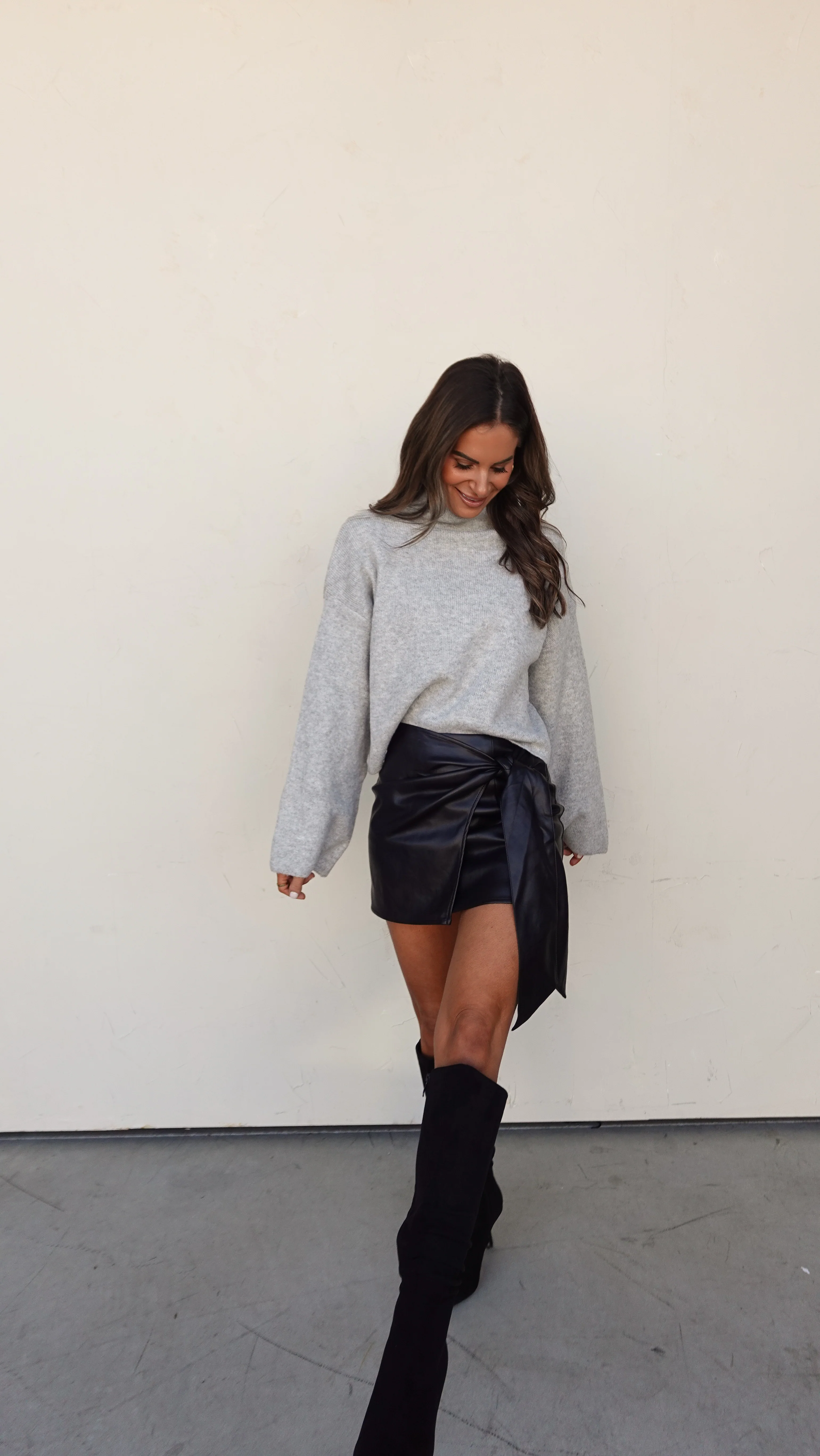 Black Leather Wrap Skort - Image 2