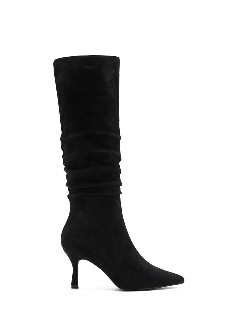 Black Pointed Toe Suede Boot - Image 8