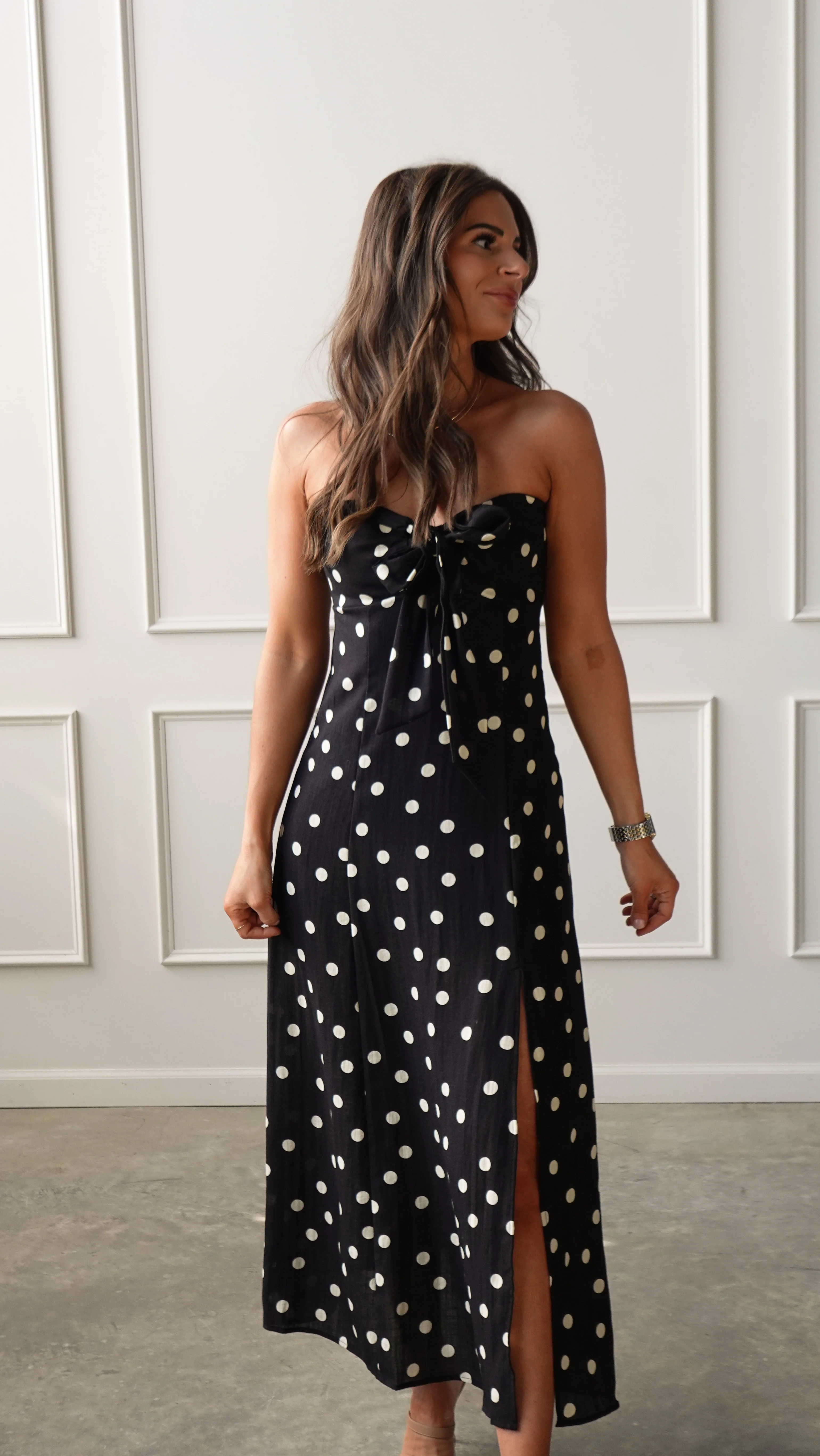 Black Polka Dot Strapless Dress - Image 2