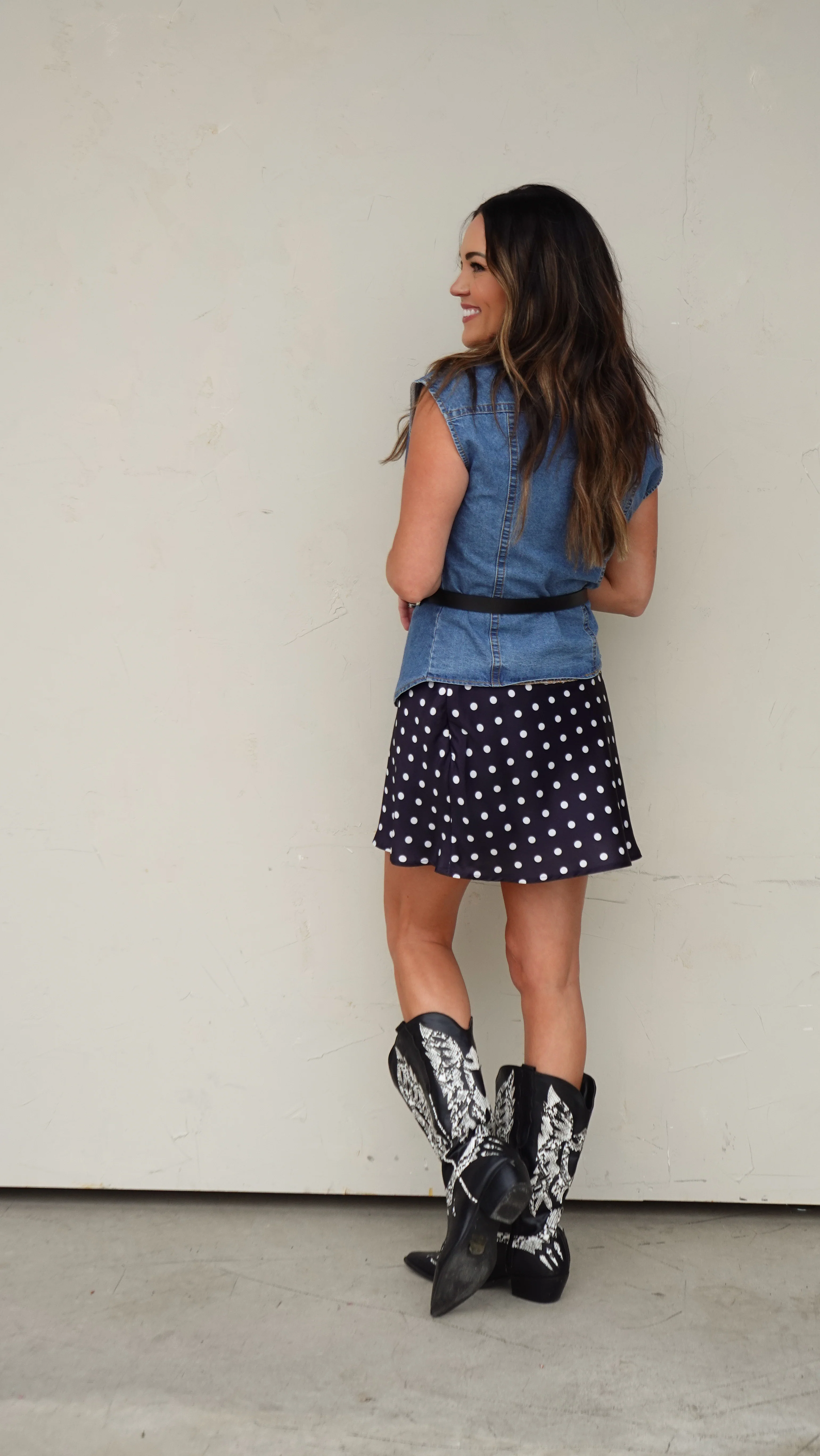 Black Satin Polka Dot Skirt - Image 10