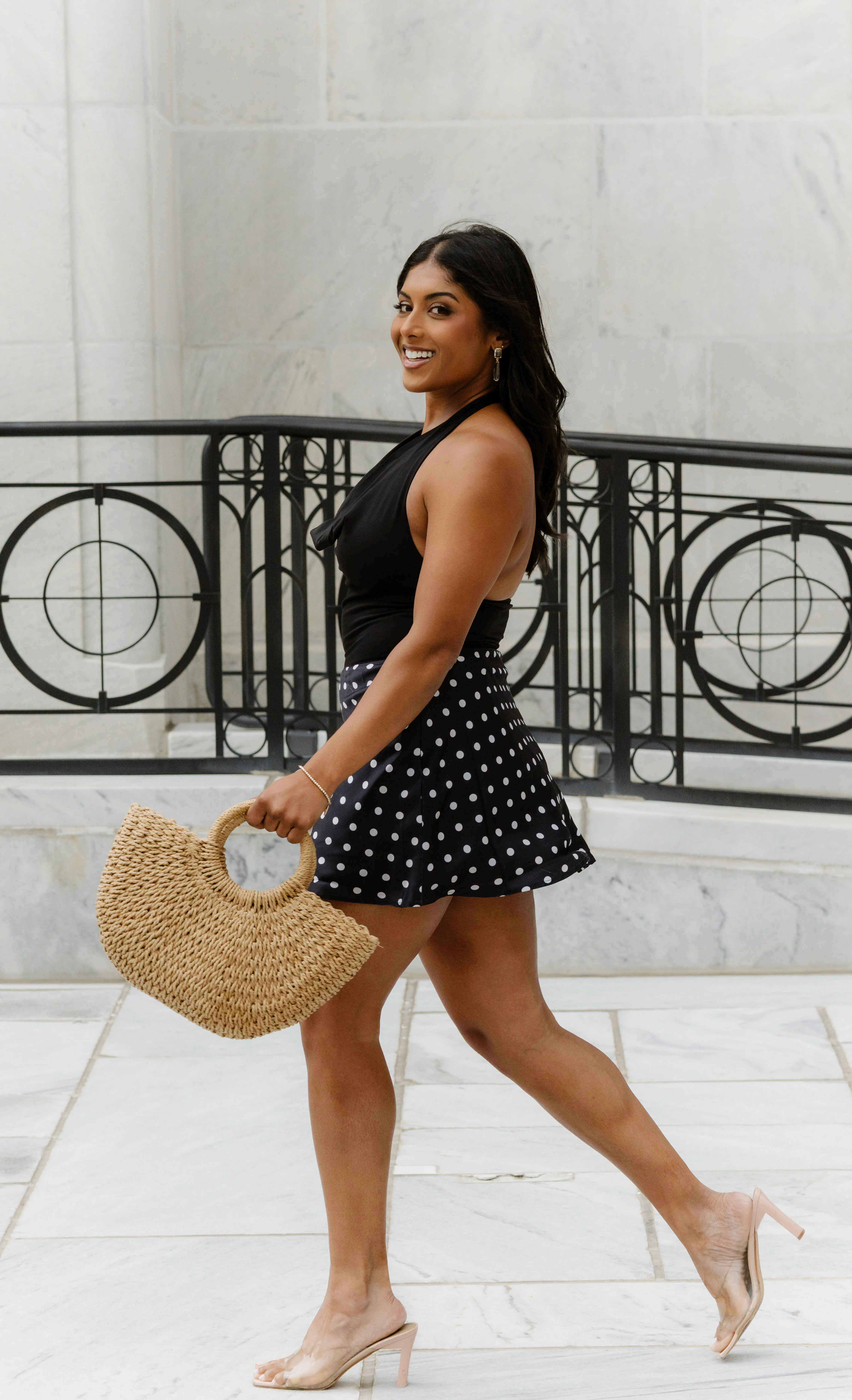 Black Satin Polka Dot Skirt - Image 3