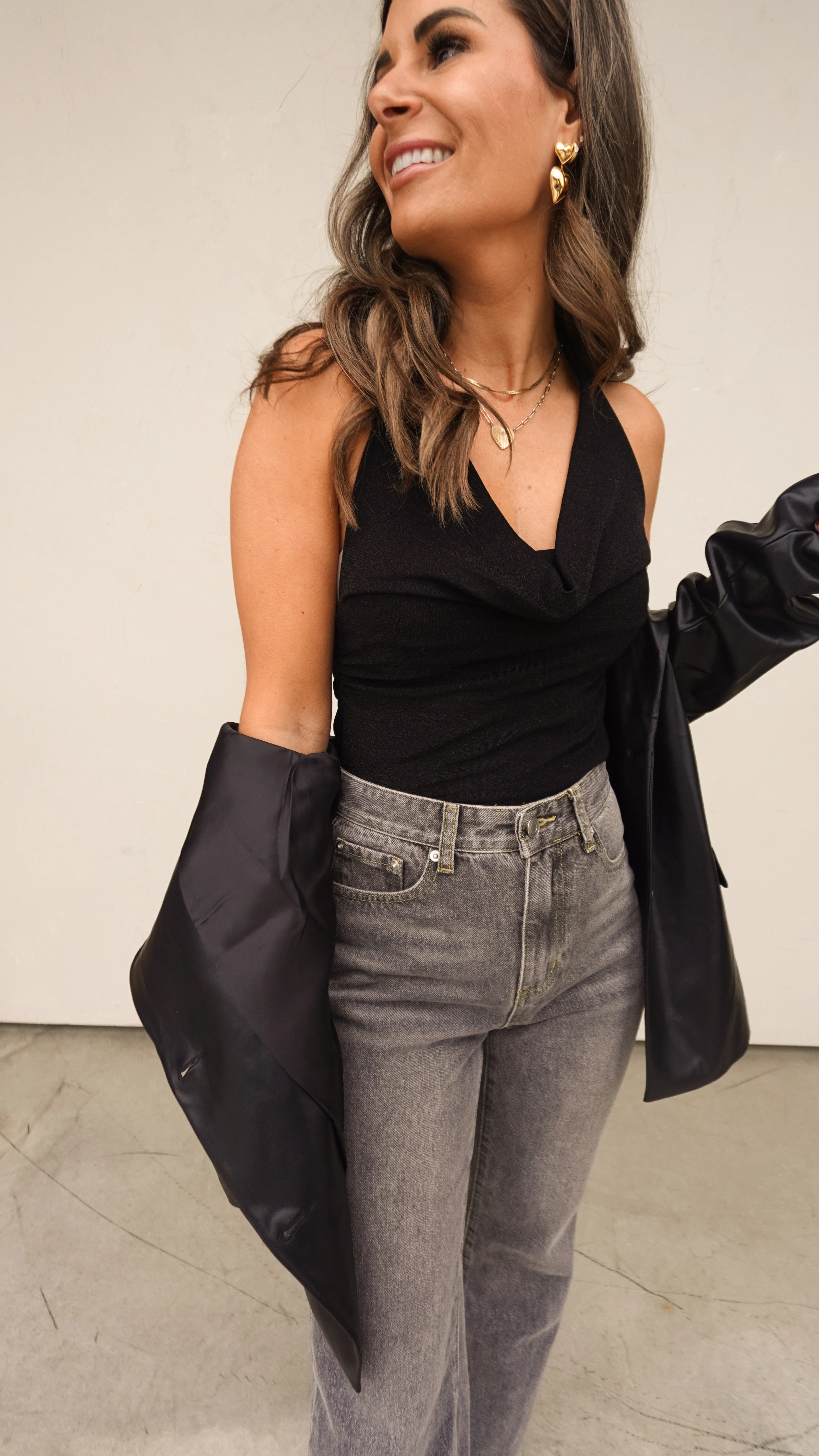 Black Shimmer Halter Bodysuit - Image 5