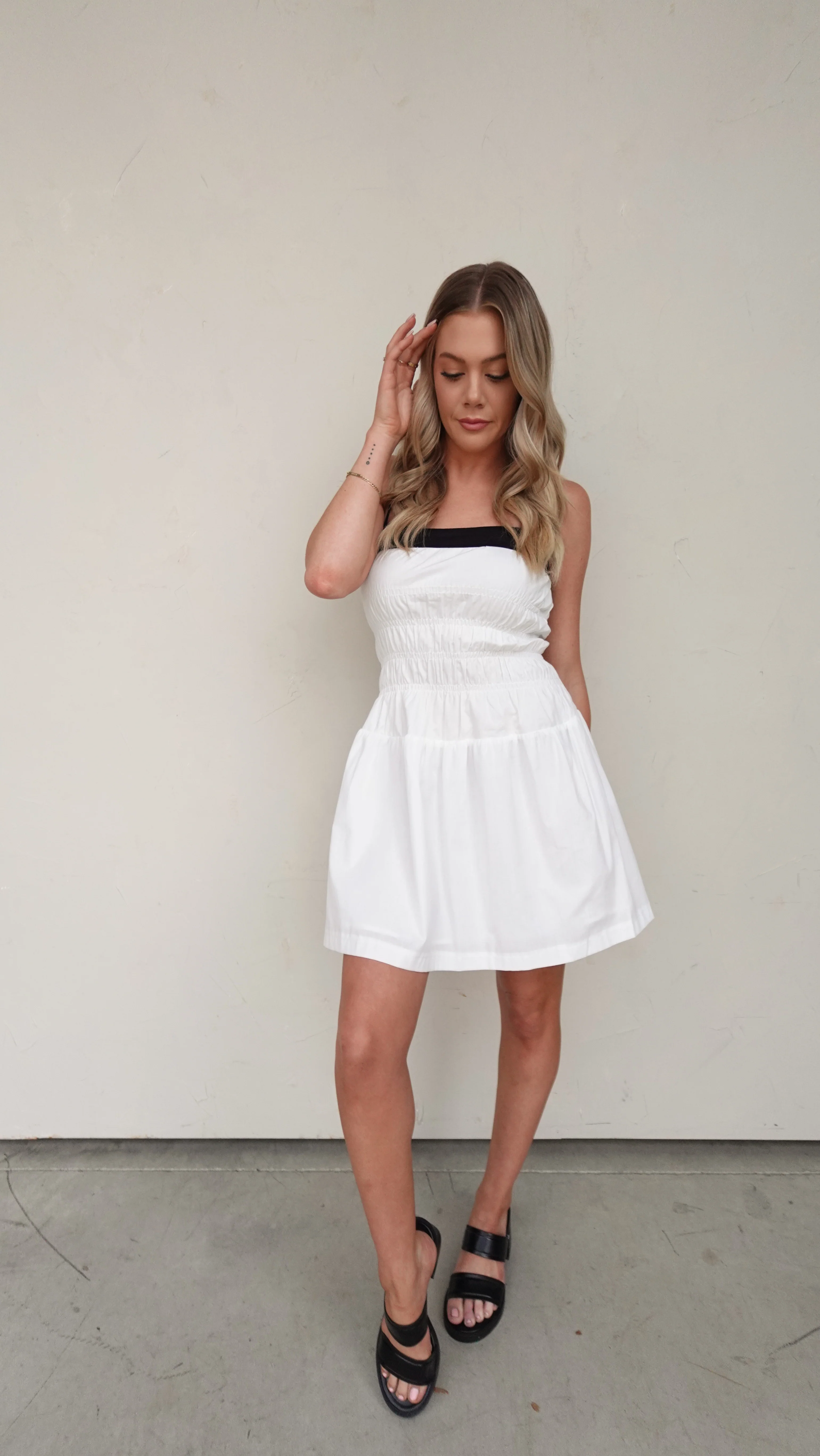 Black/White Smocked Mini Dress - Image 13