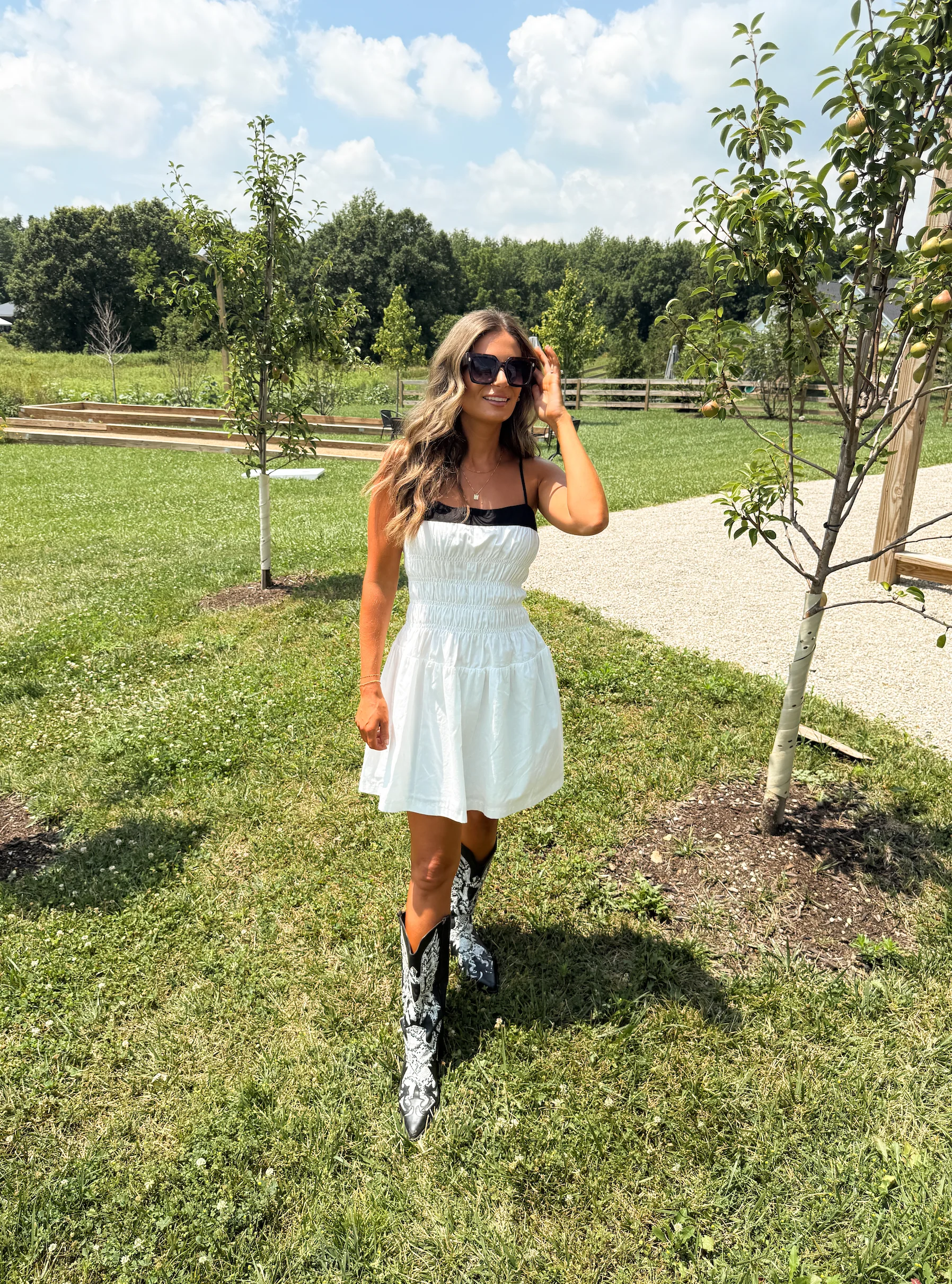 Black/White Smocked Mini Dress - Image 3