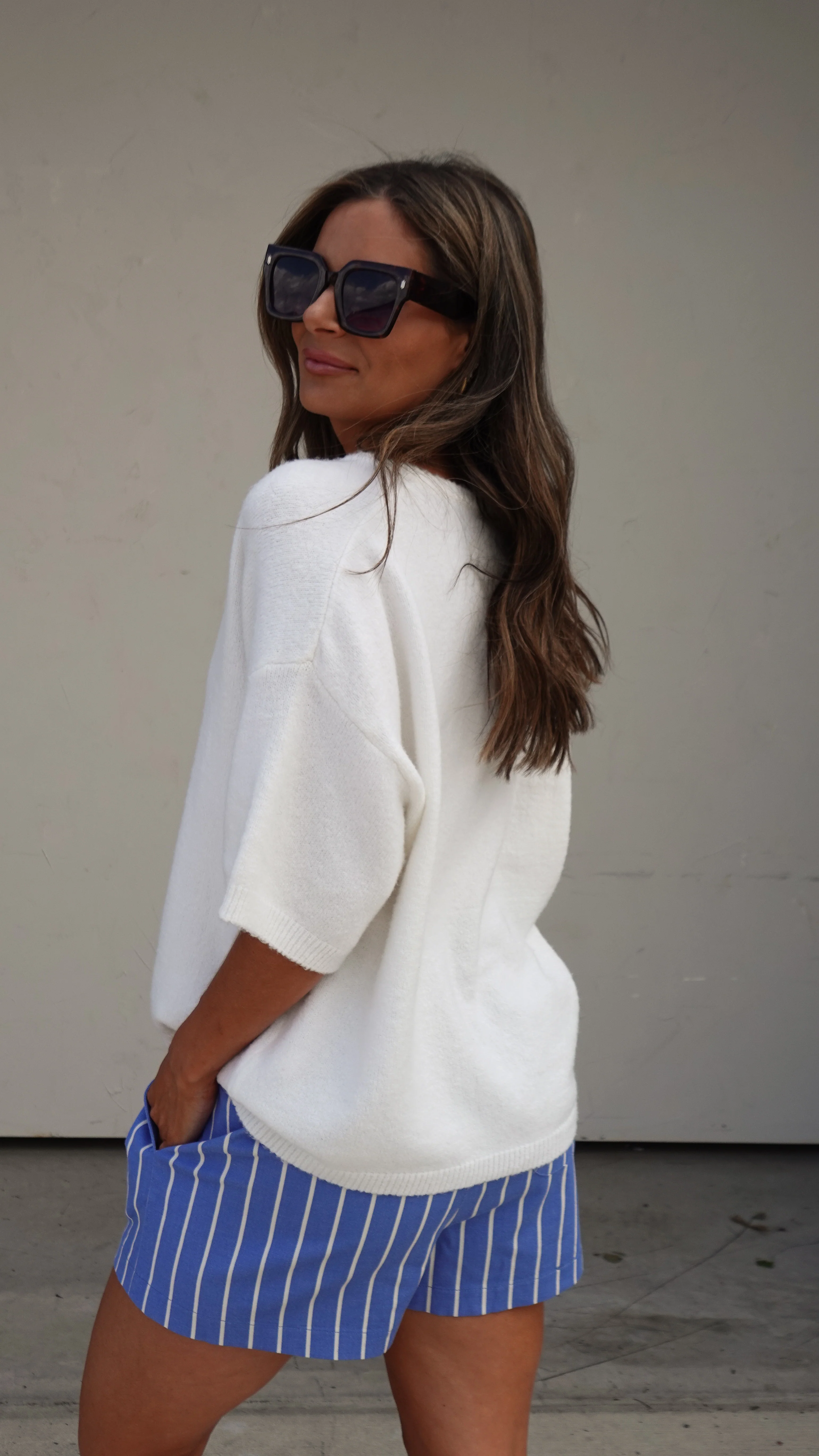 Blue Striped Elastic Waist Shorts - Image 4