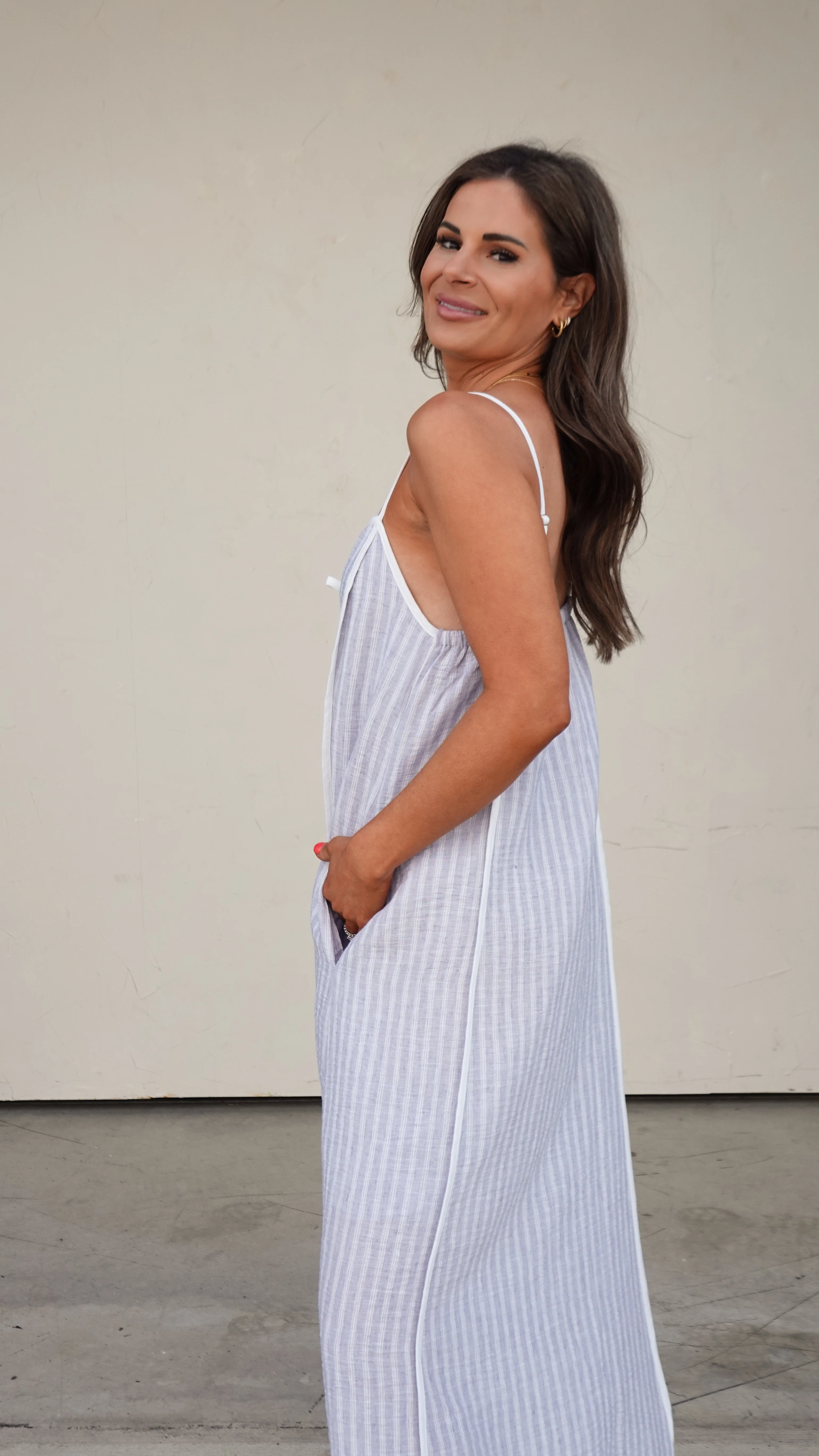 Blue Striped Sleeveless Midi Dress - Image 7