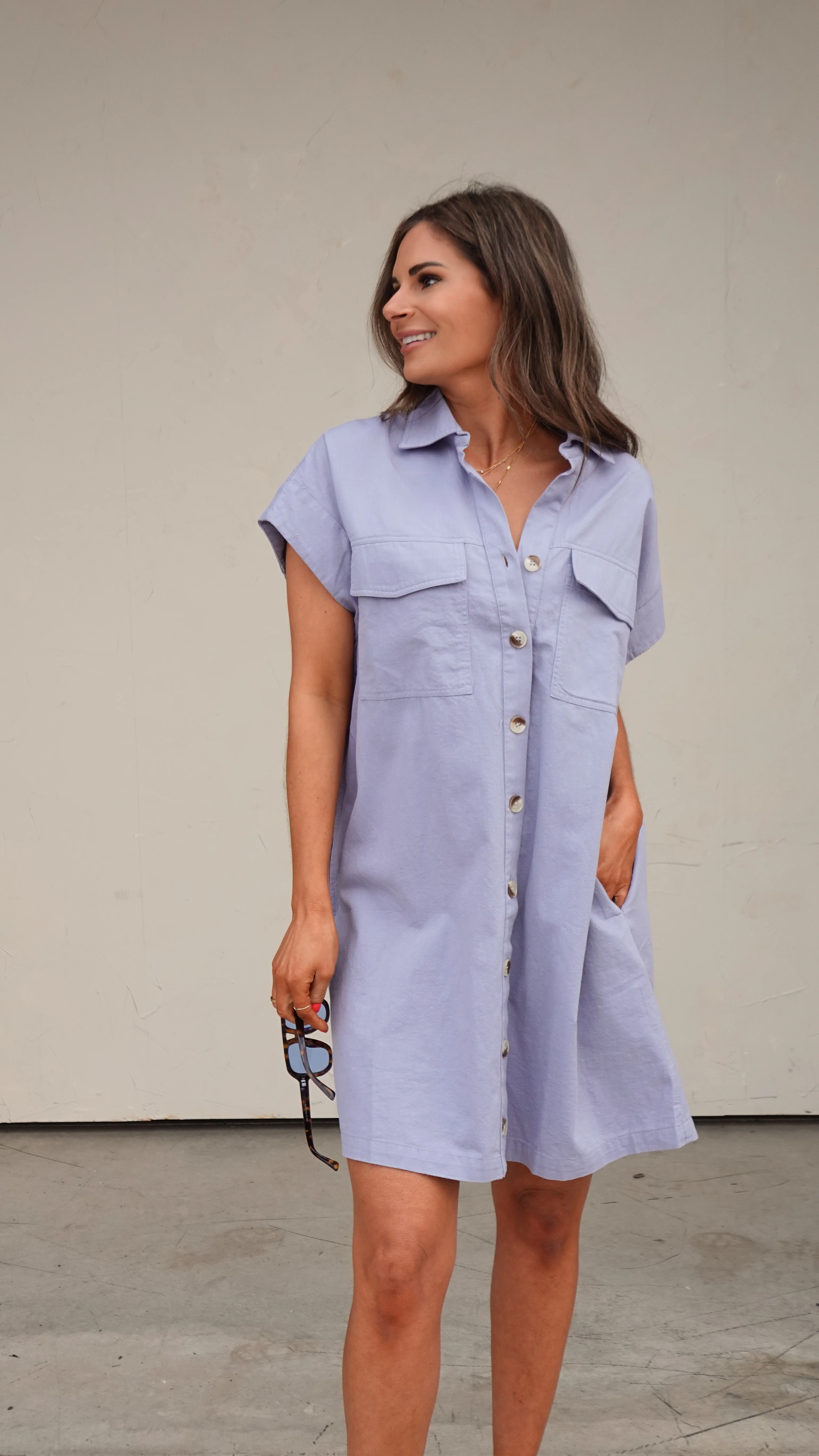 Blue Utility-Style Button Front Dress - Image 3