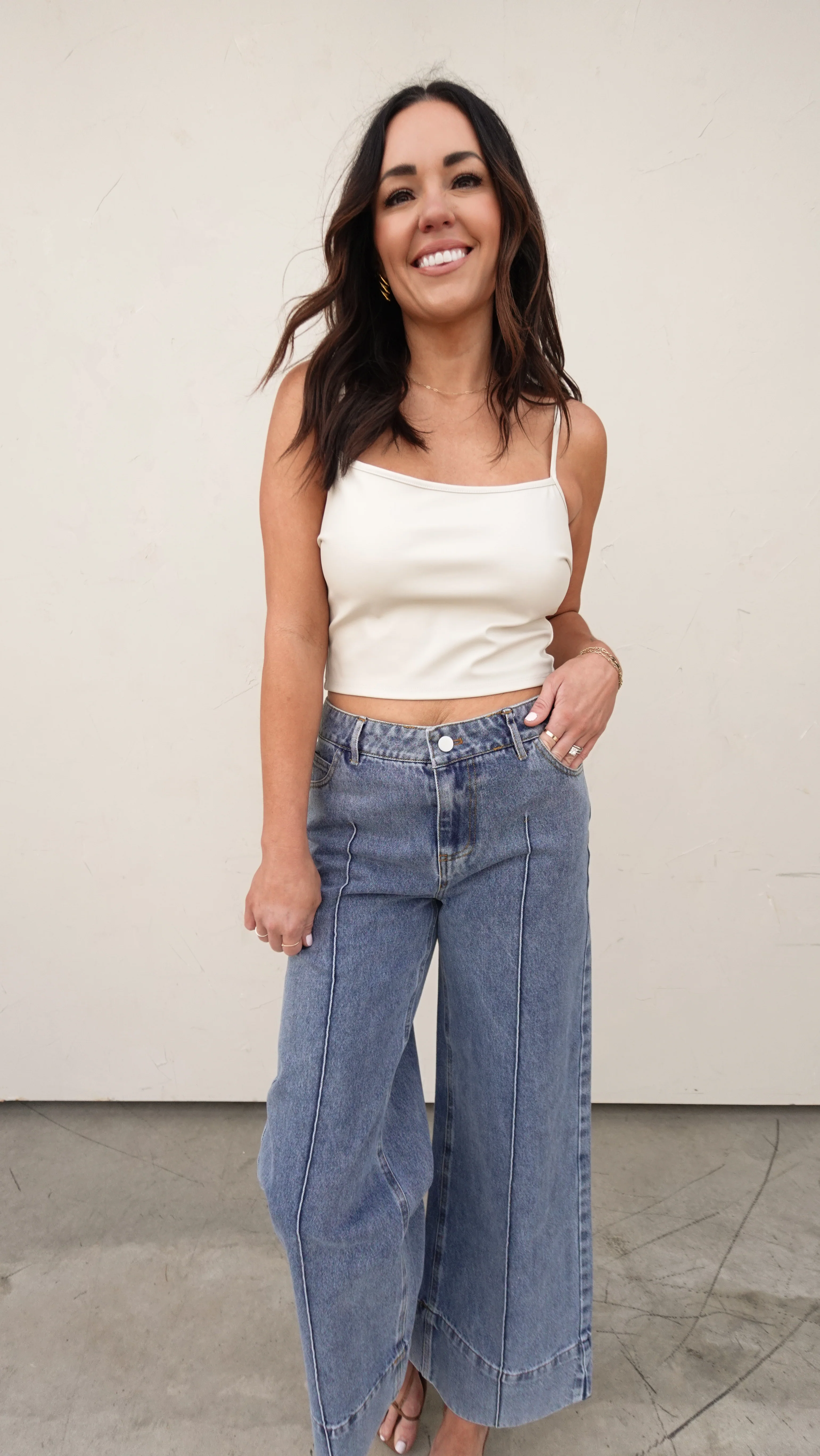 Bone Faux Leather Cropped Tank - Image 6