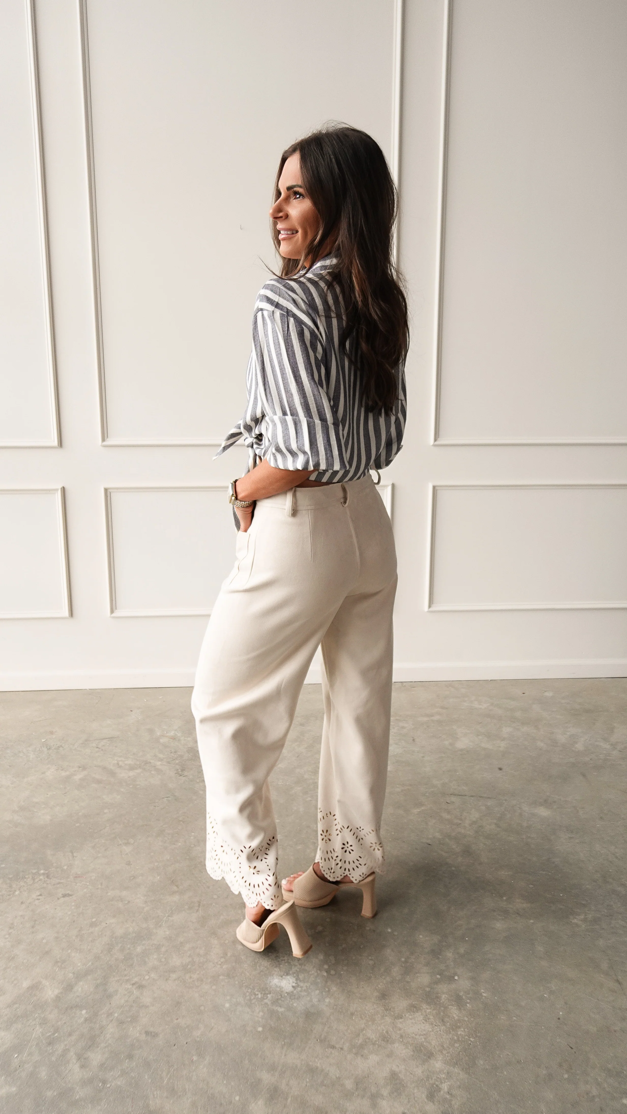 Bone Suede Pant with Eyelet Detail - Image 3