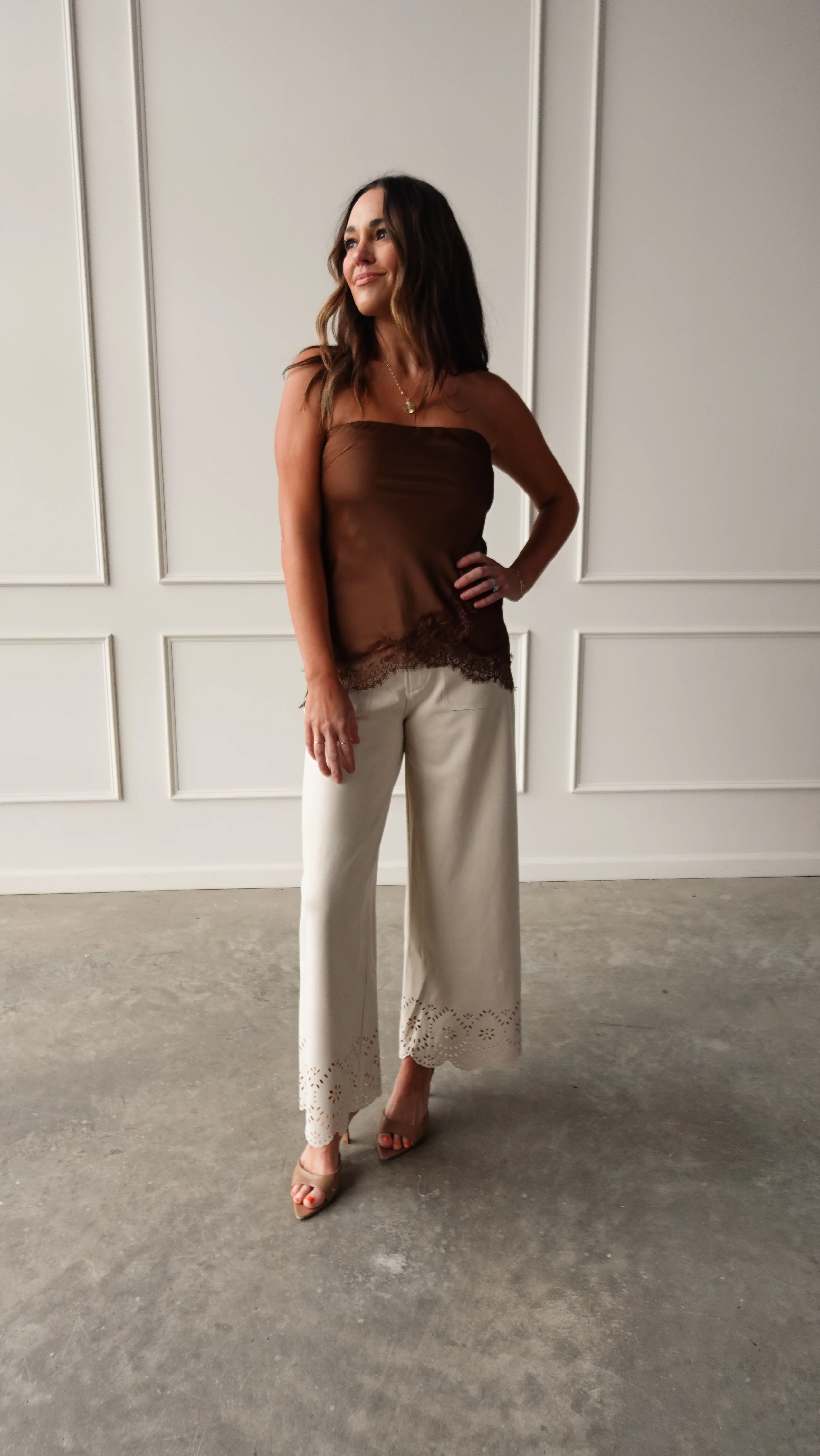 Bone Suede Pant with Eyelet Detail - Image 5