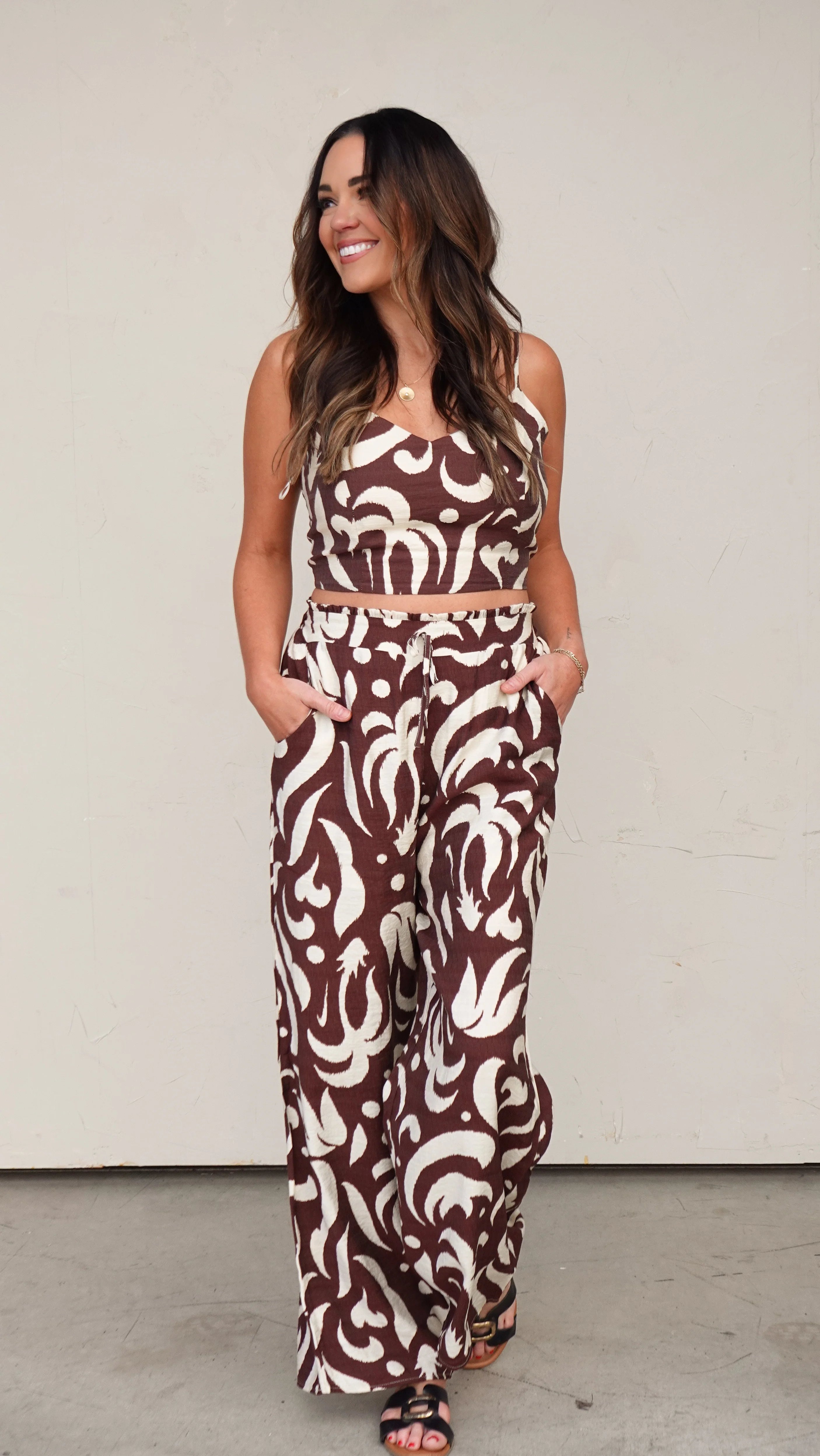 Brown Patterned Top/Pant Set - Image 4