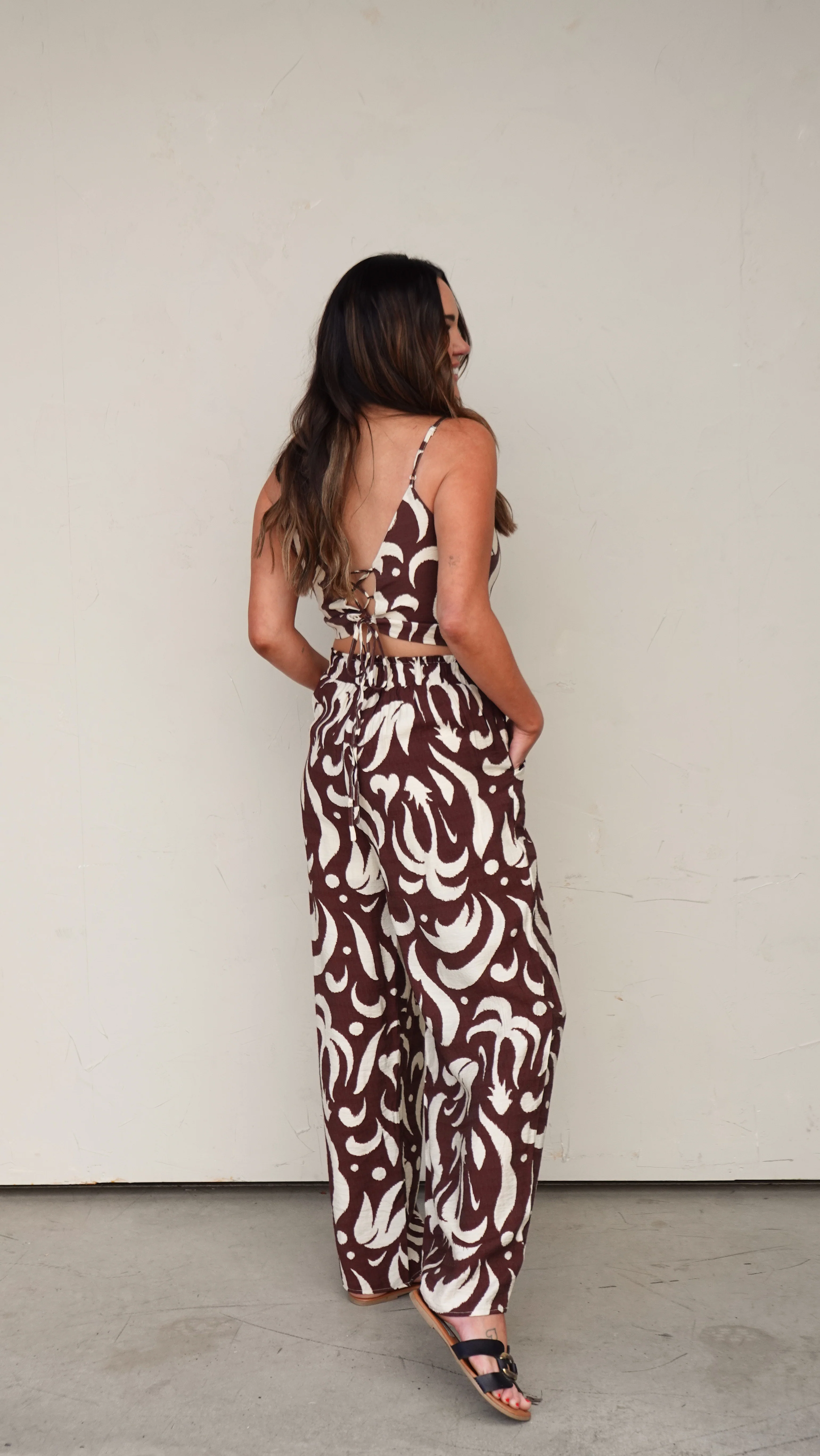 Brown Patterned Top/Pant Set - Image 5