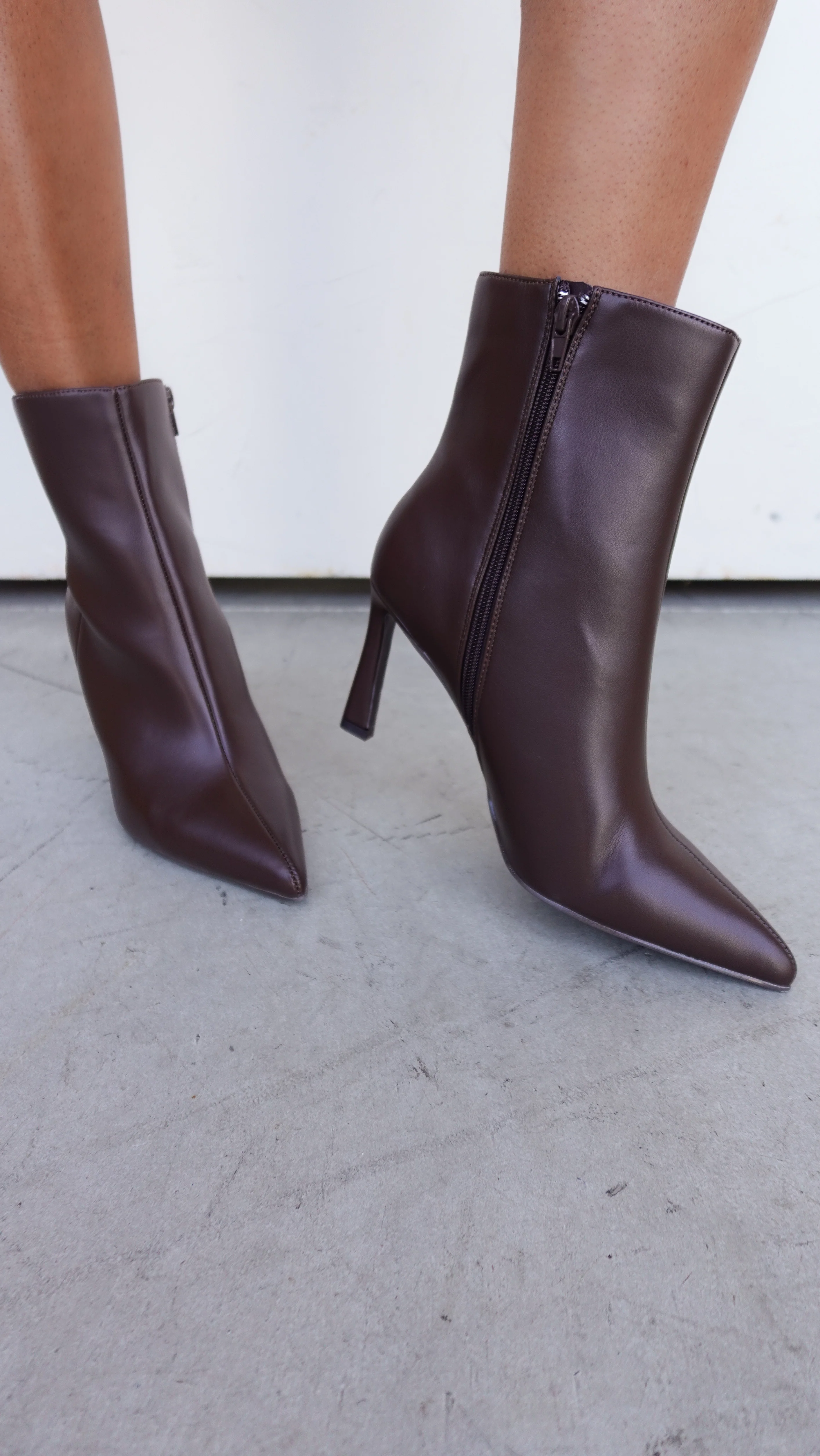Brown Pointed Toe Faux Leather Bootie - Image 3