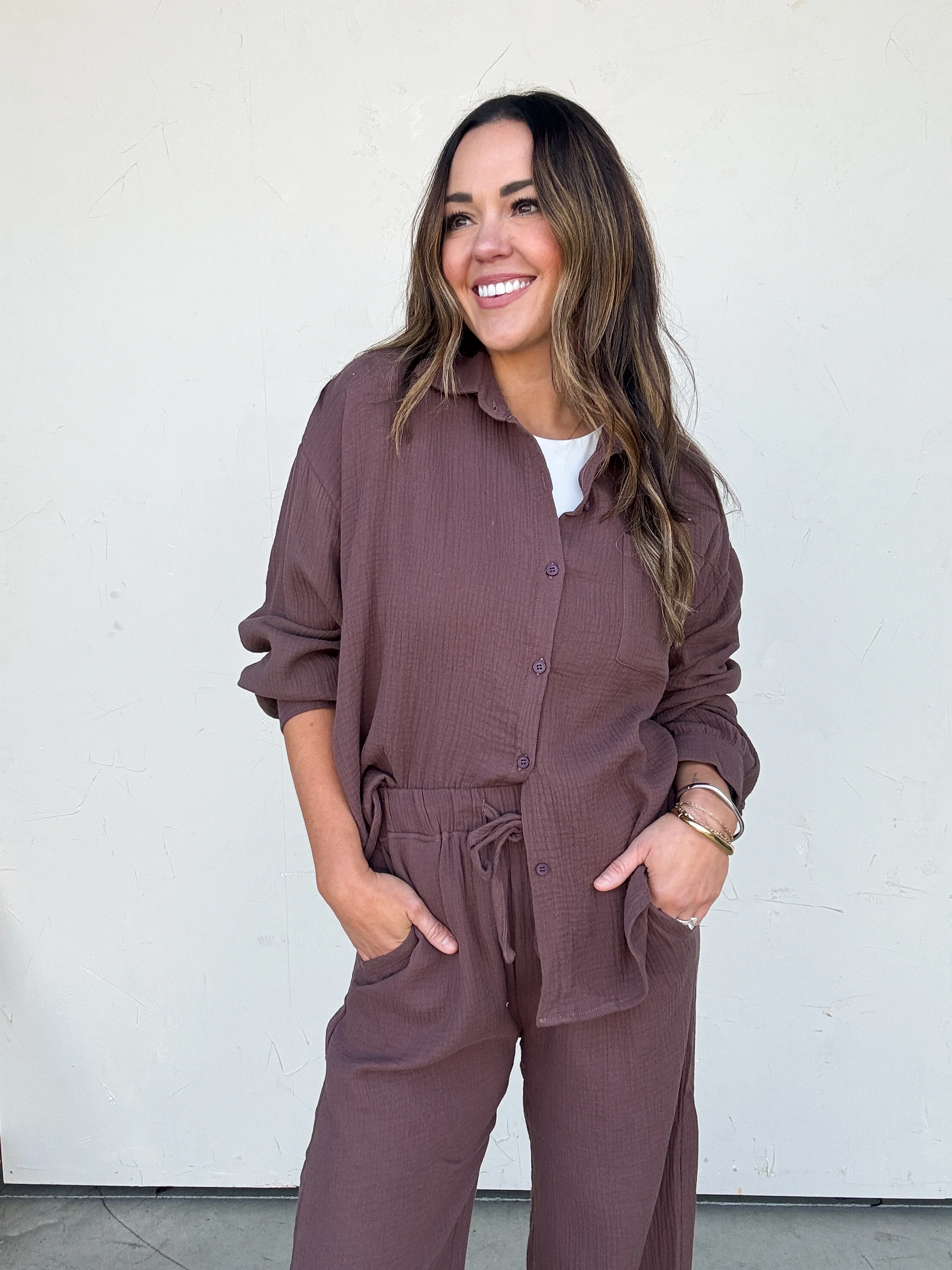 Brown Textured Shirt and Pant Set - Image 3