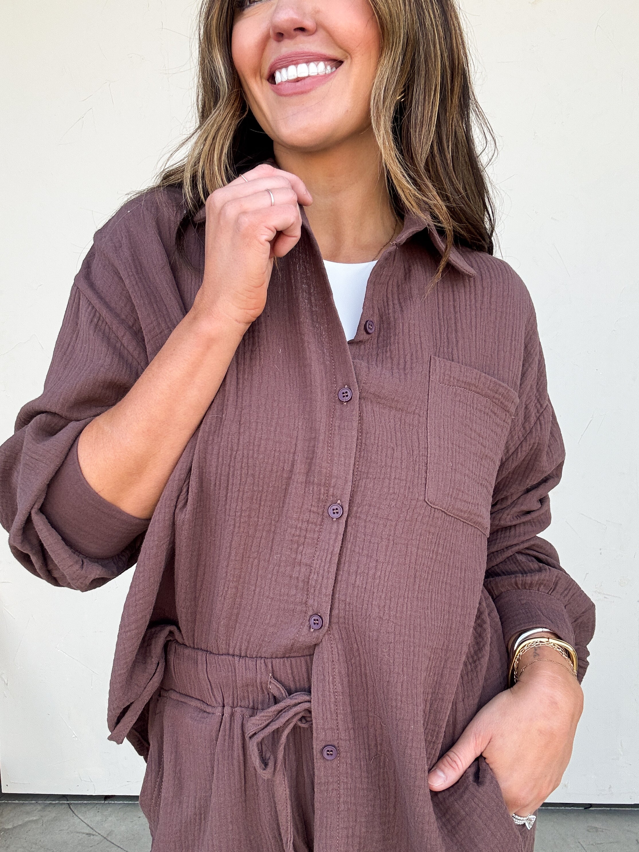Brown Textured Shirt and Pant Set - Image 4