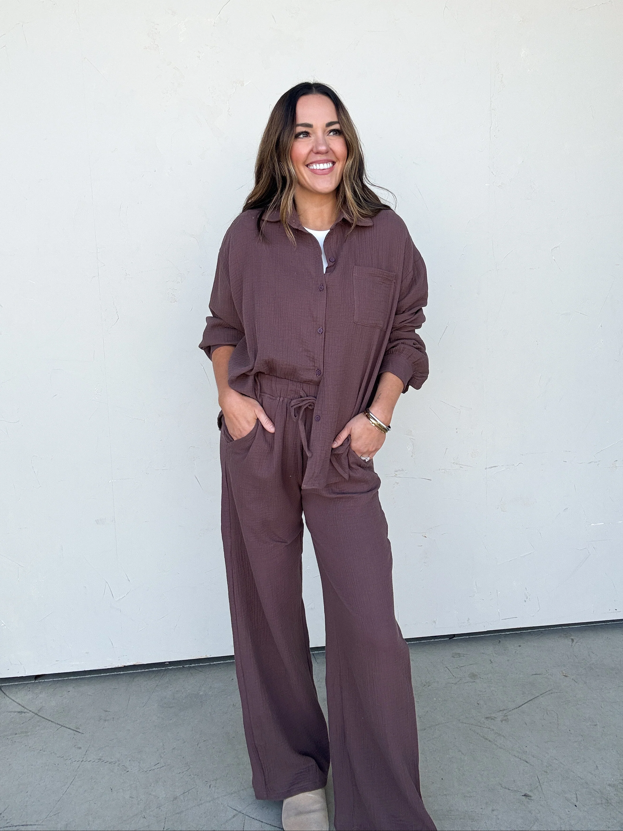 Brown Textured Shirt and Pant Set - Image 5