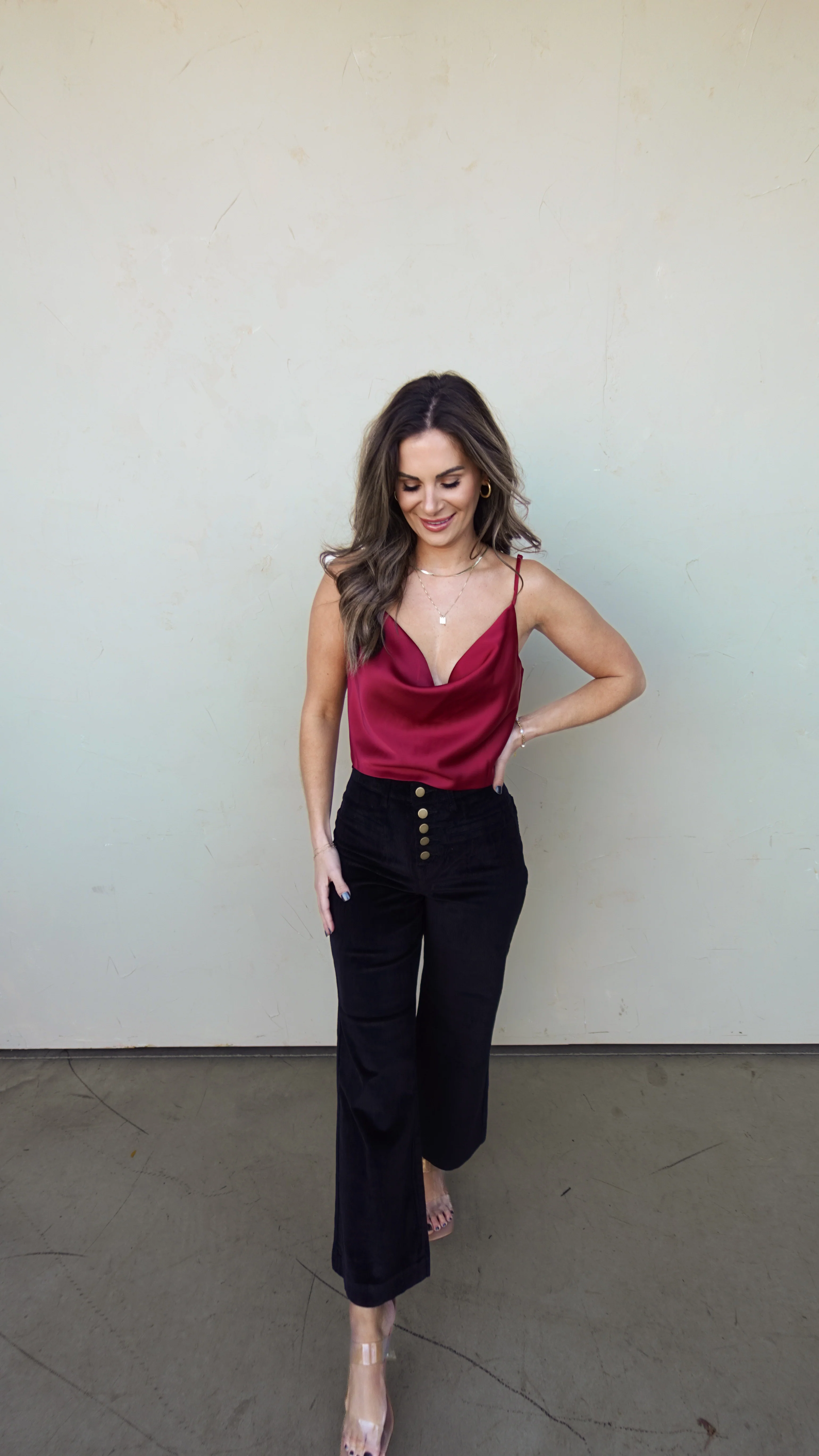 Burgundy Satin Cowl Neck Tank - Image 3