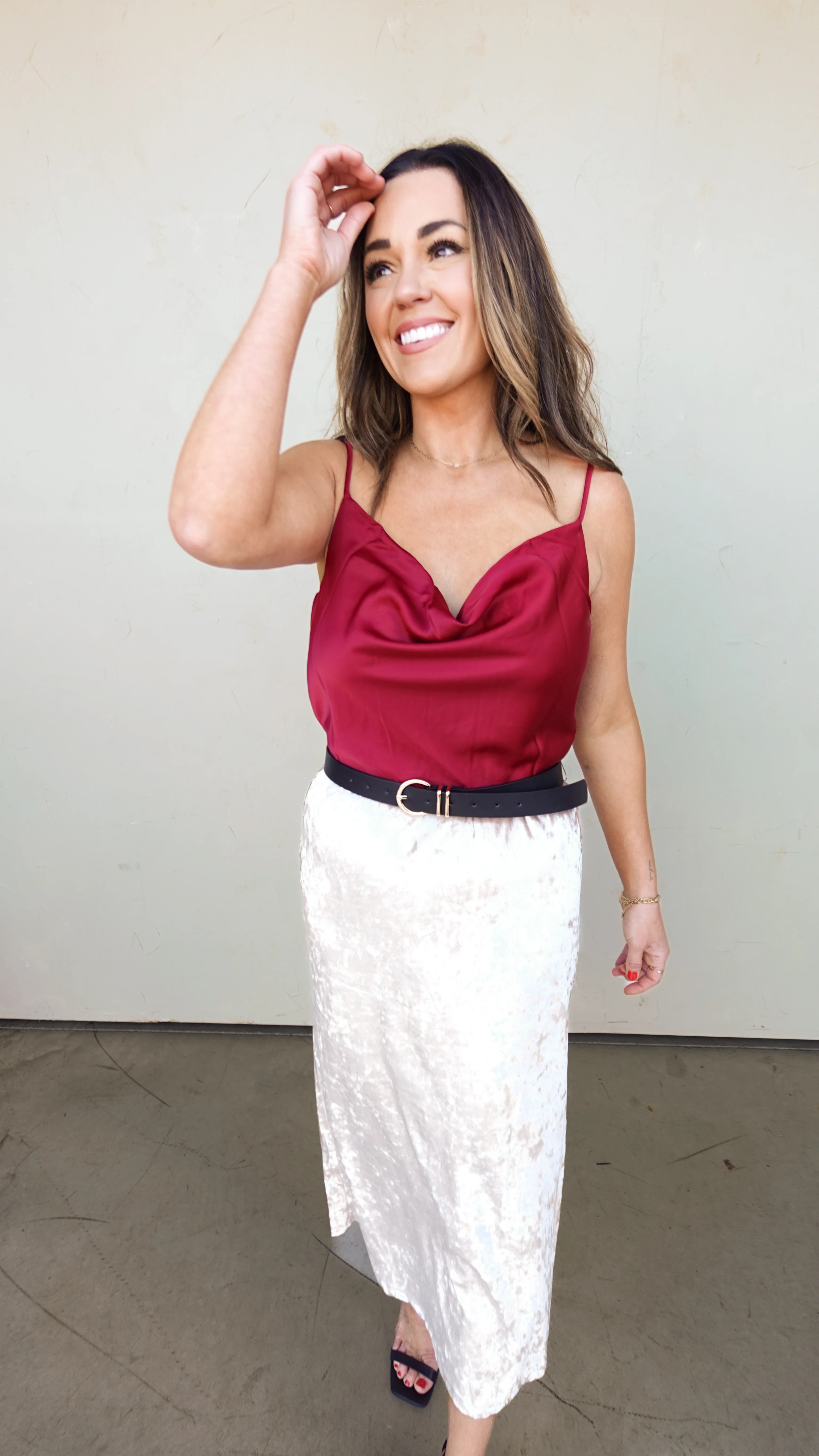 Burgundy Satin Cowl Neck Tank - Image 4