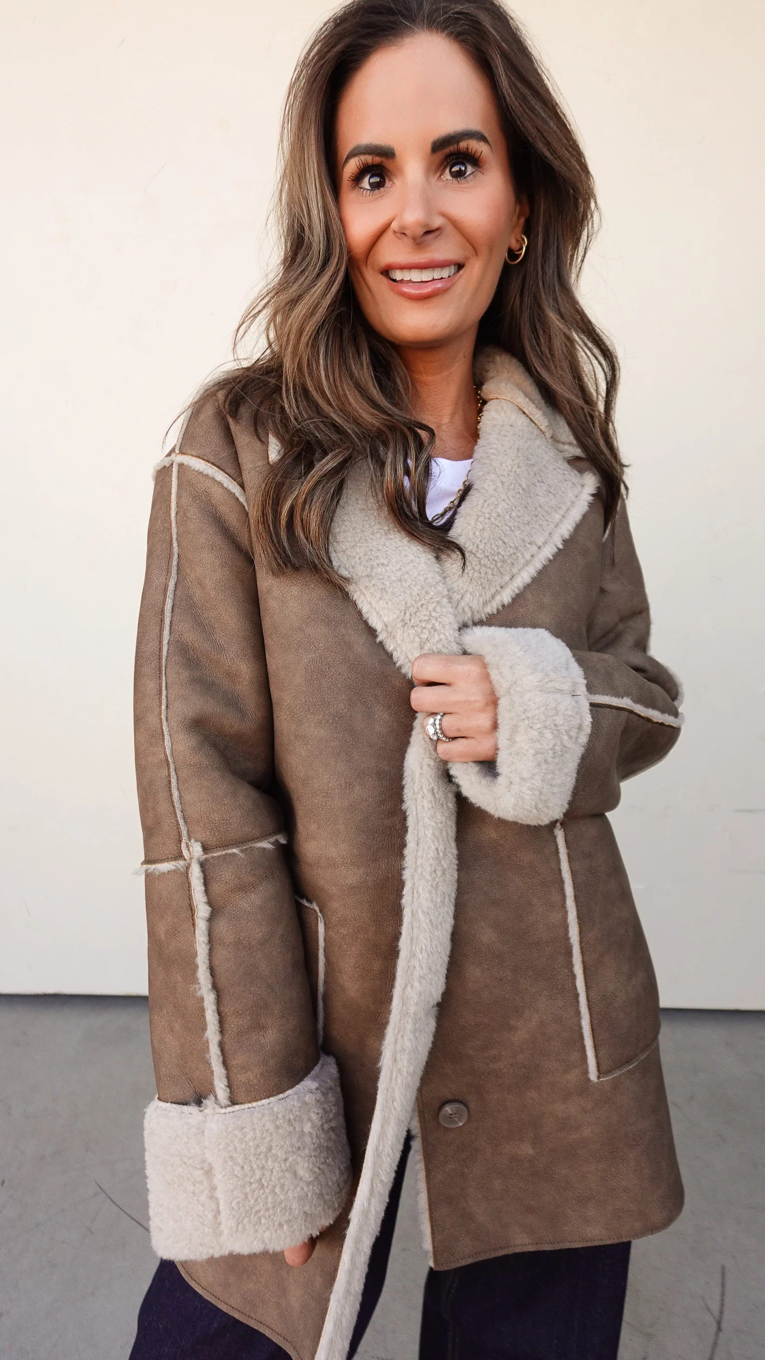 Camel Fur-Lined Faux Leather Coat - Image 10