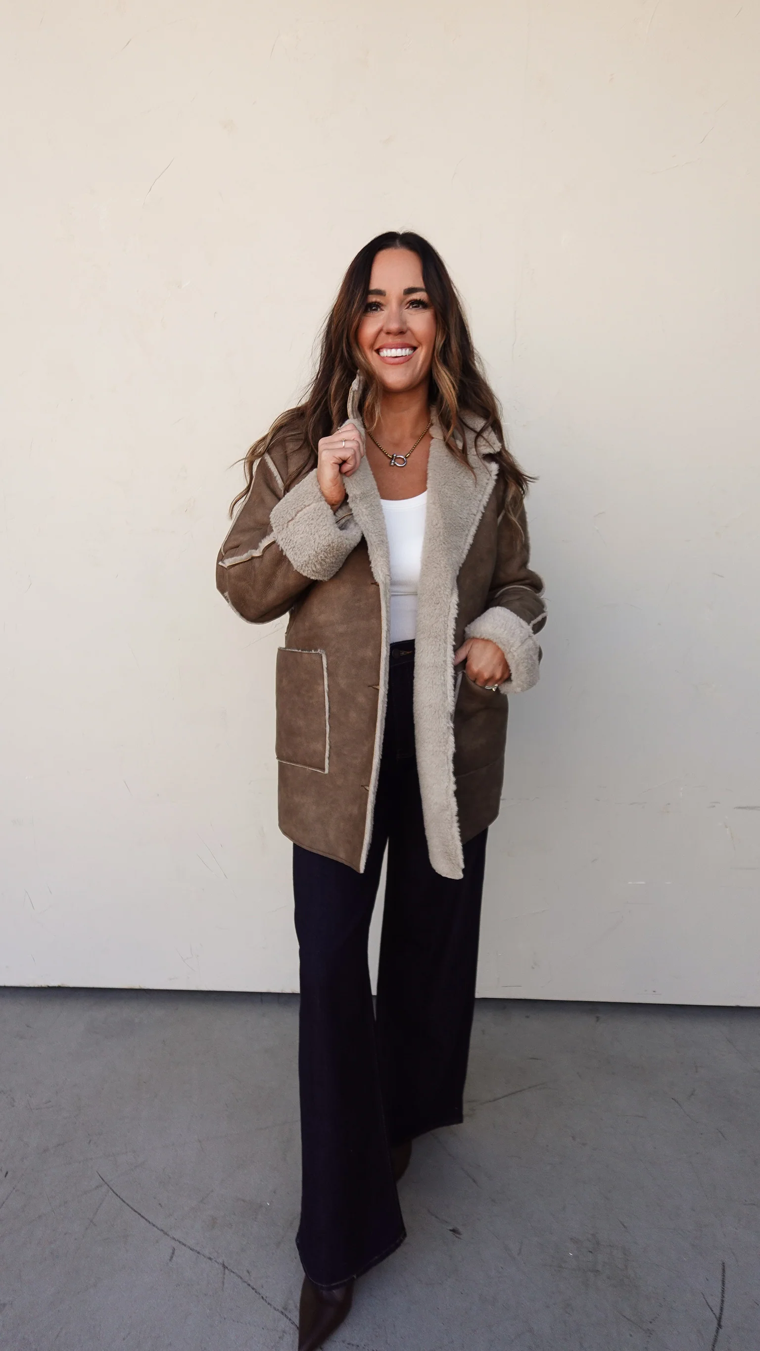 Camel Fur-Lined Faux Leather Coat - Image 4