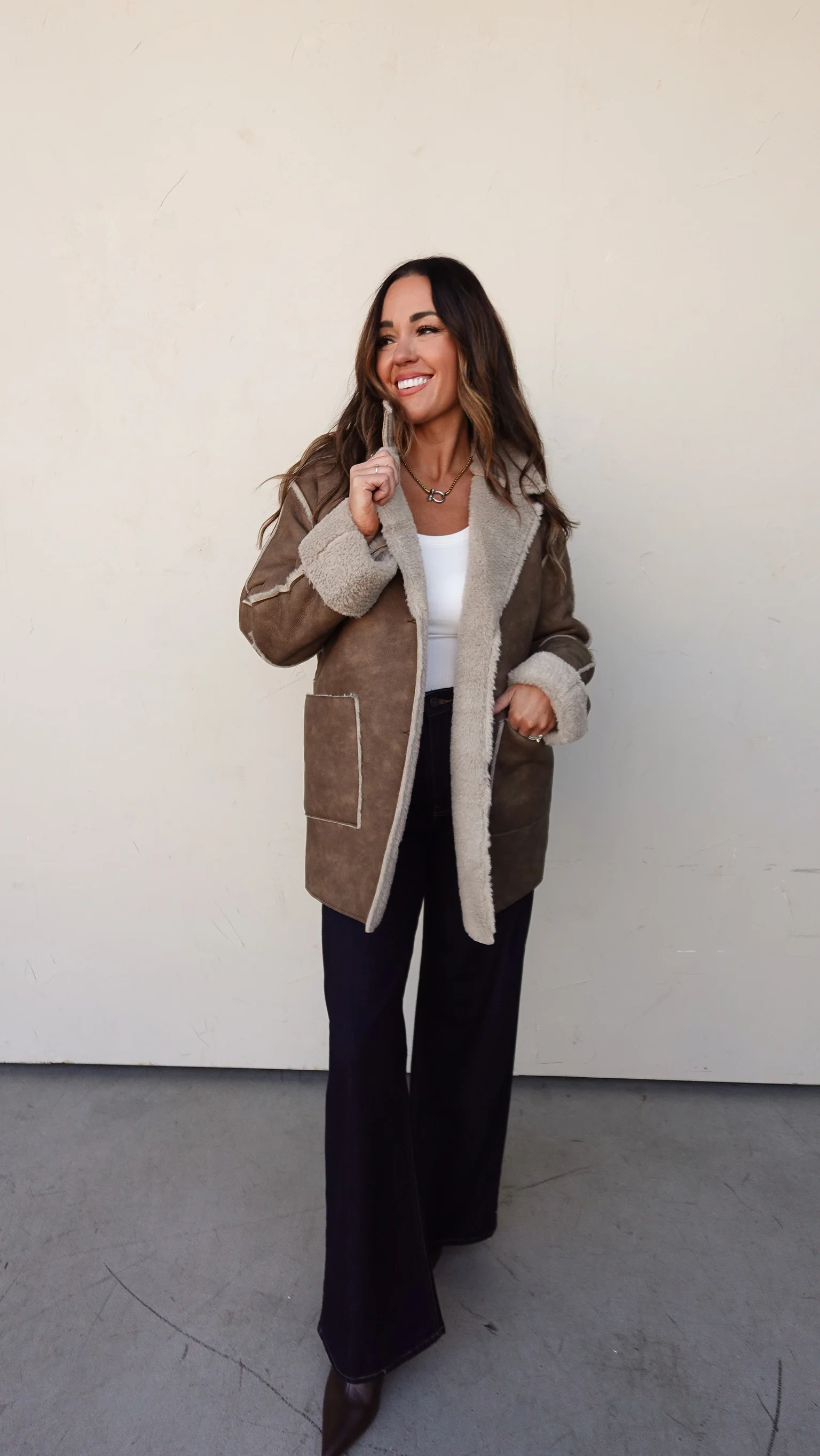 Camel Fur-Lined Faux Leather Coat - Image 5