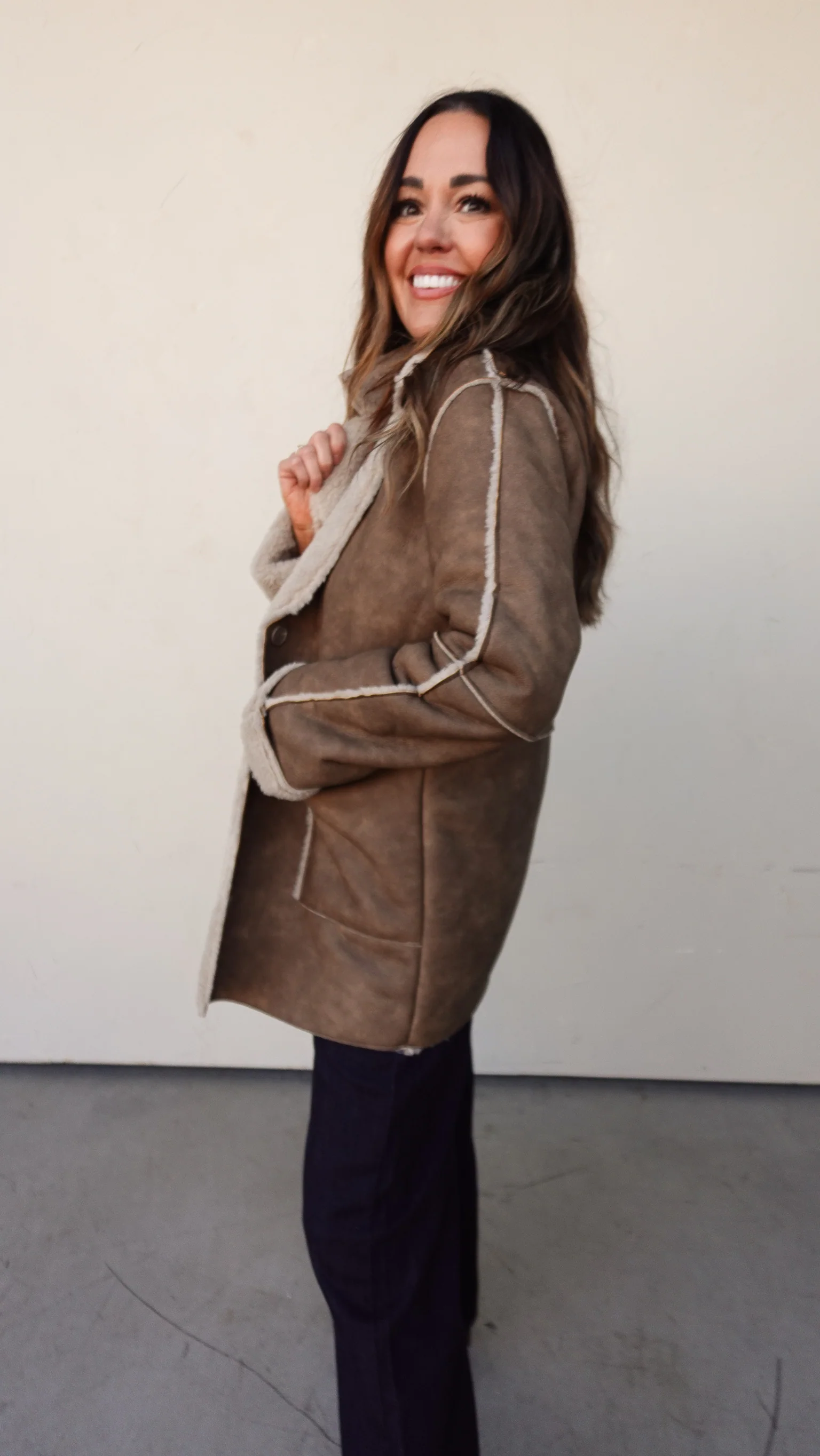 Camel Fur-Lined Faux Leather Coat - Image 6