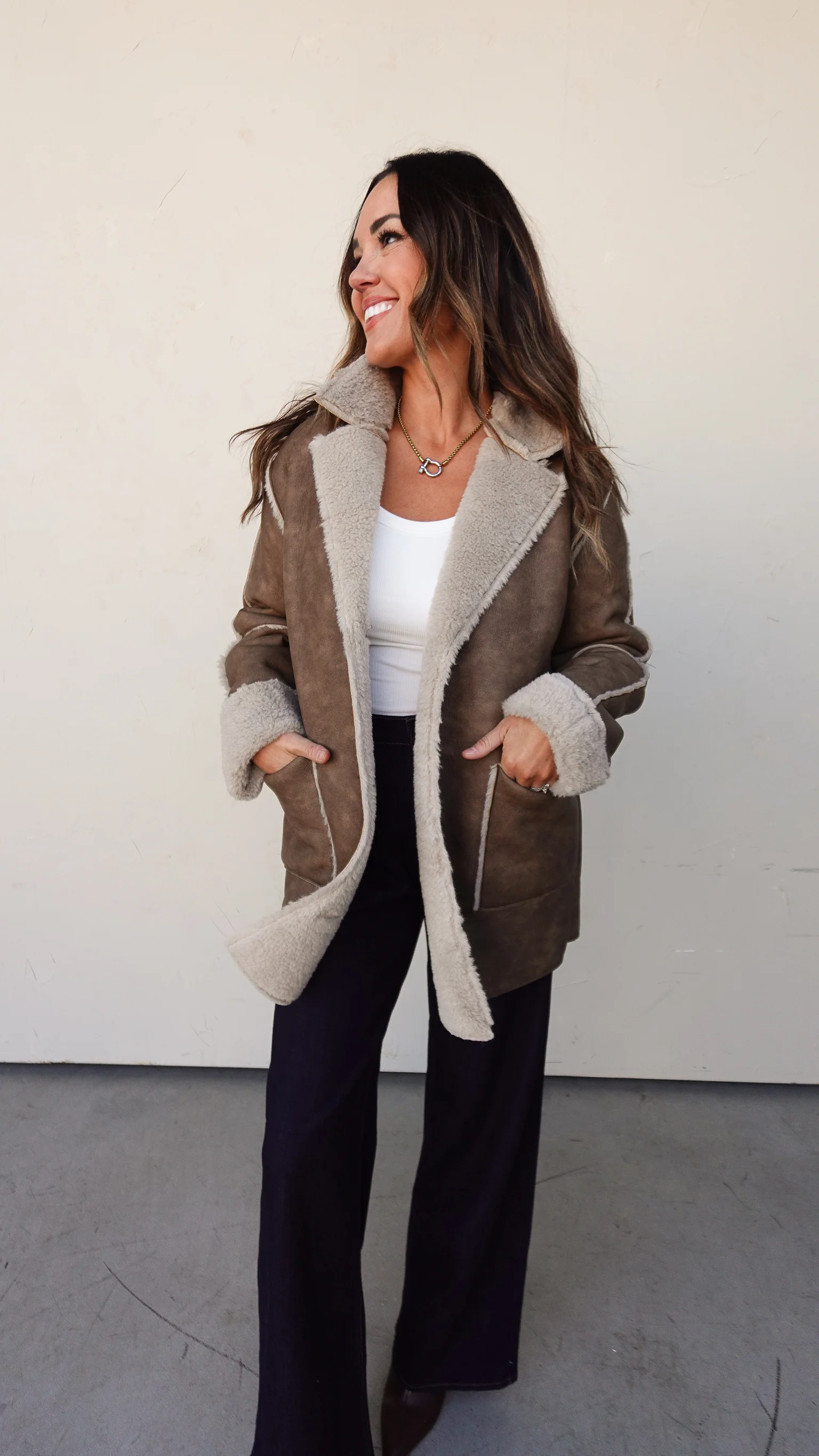 Camel Fur-Lined Faux Leather Coat - Image 7