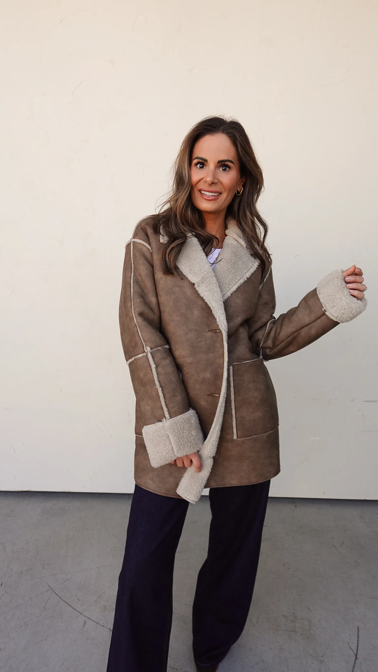 Camel Fur-Lined Faux Leather Coat - Image 8