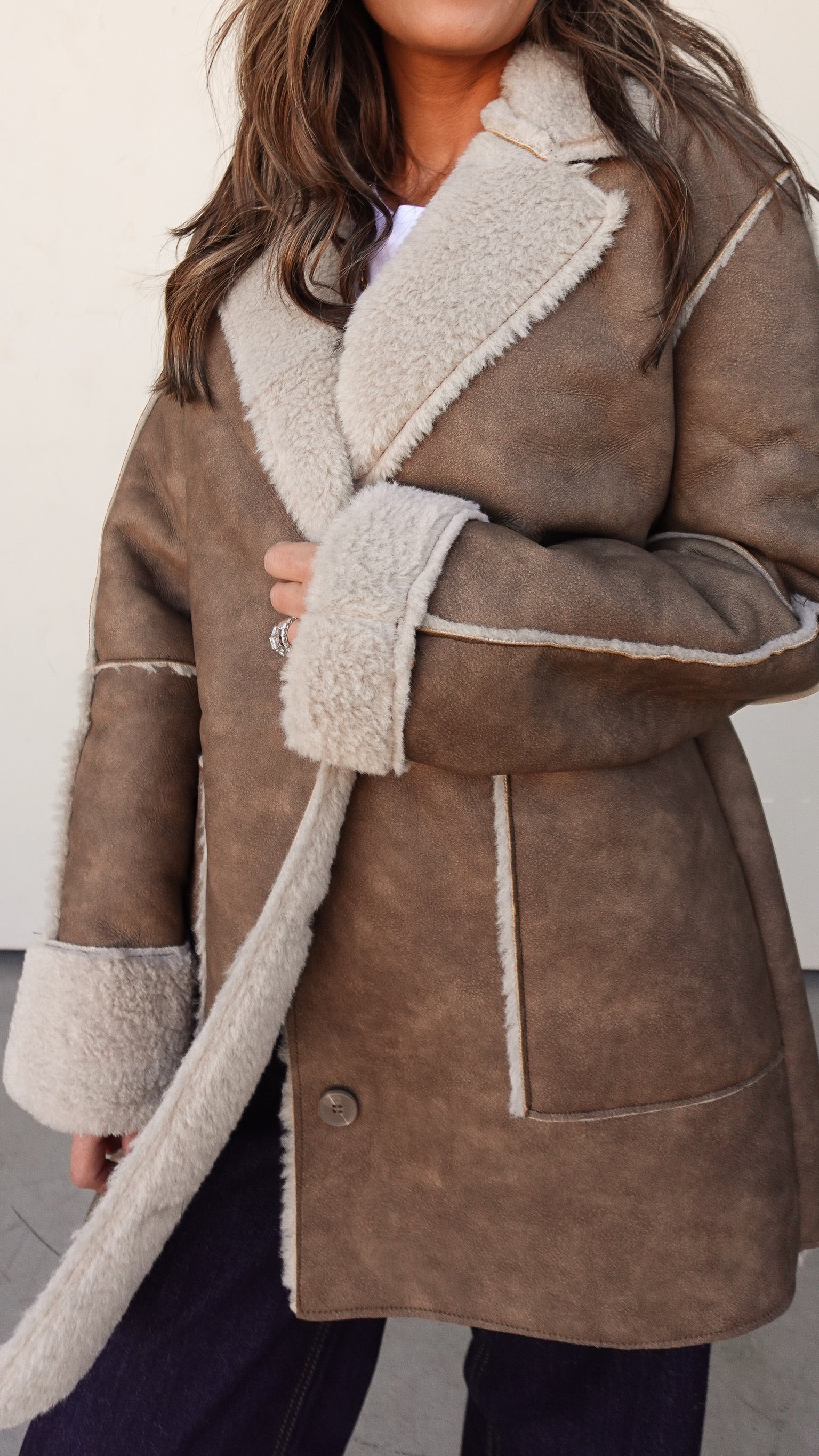 Camel Fur-Lined Faux Leather Coat - Image 9
