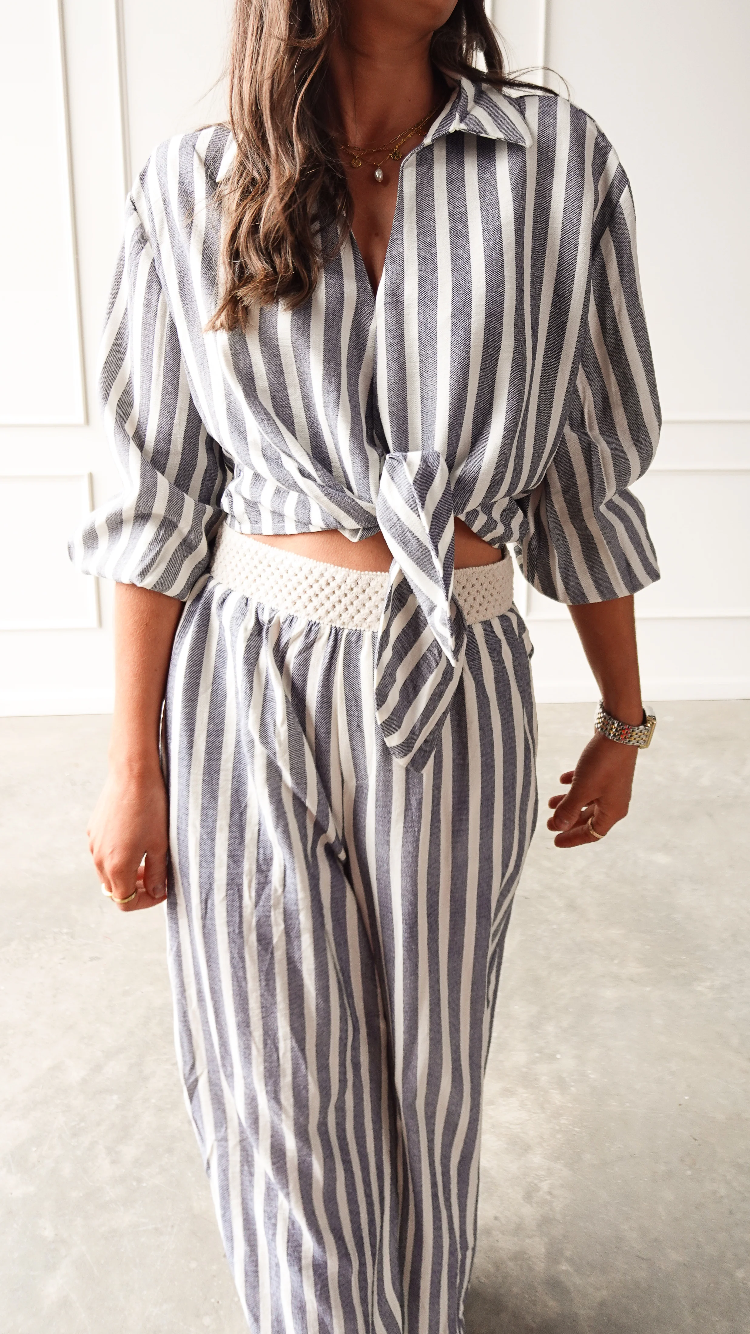 Chambray Striped Tie-Front Top - Image 3