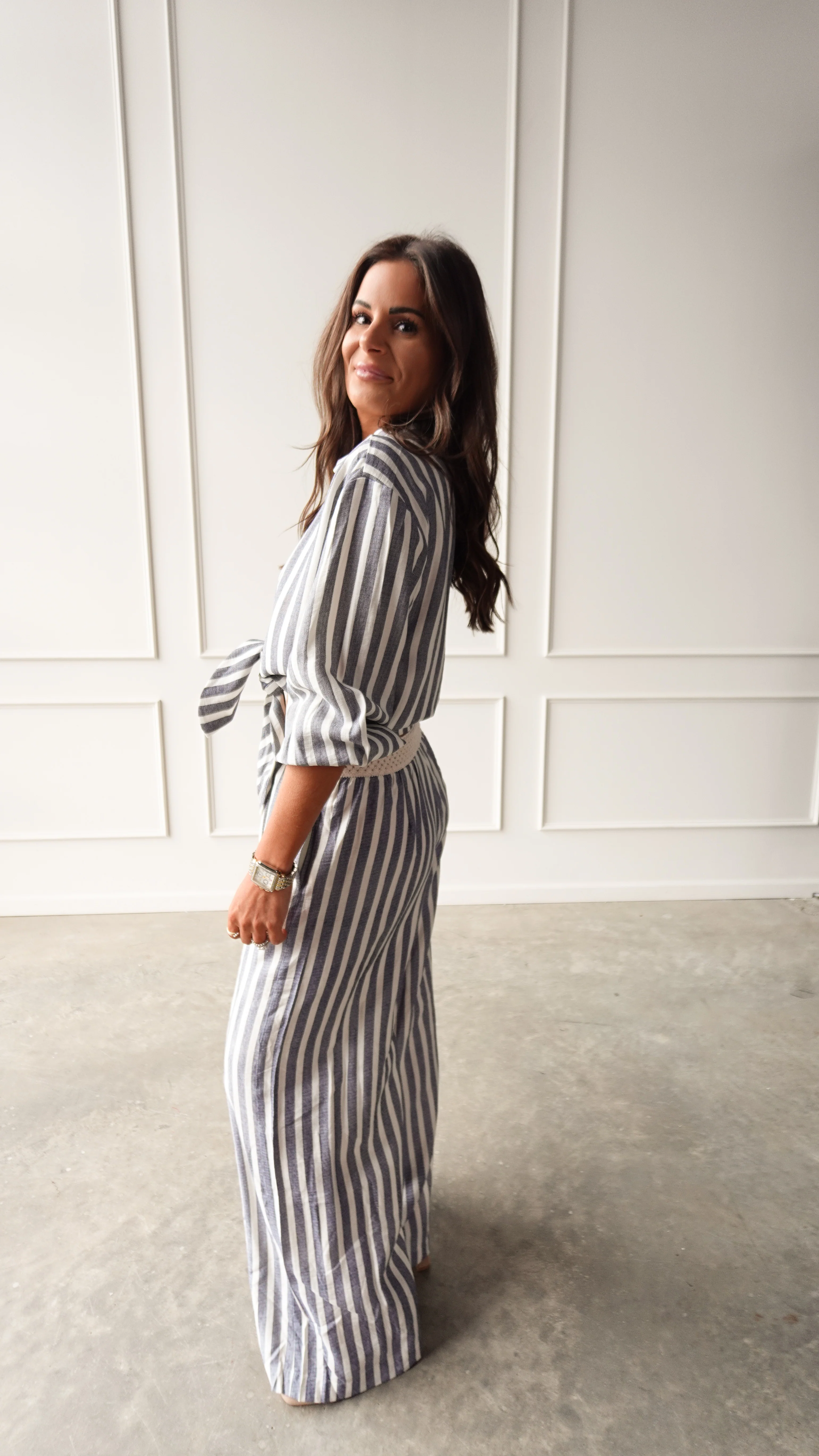 Chambray Striped Tie-Front Top - Image 4
