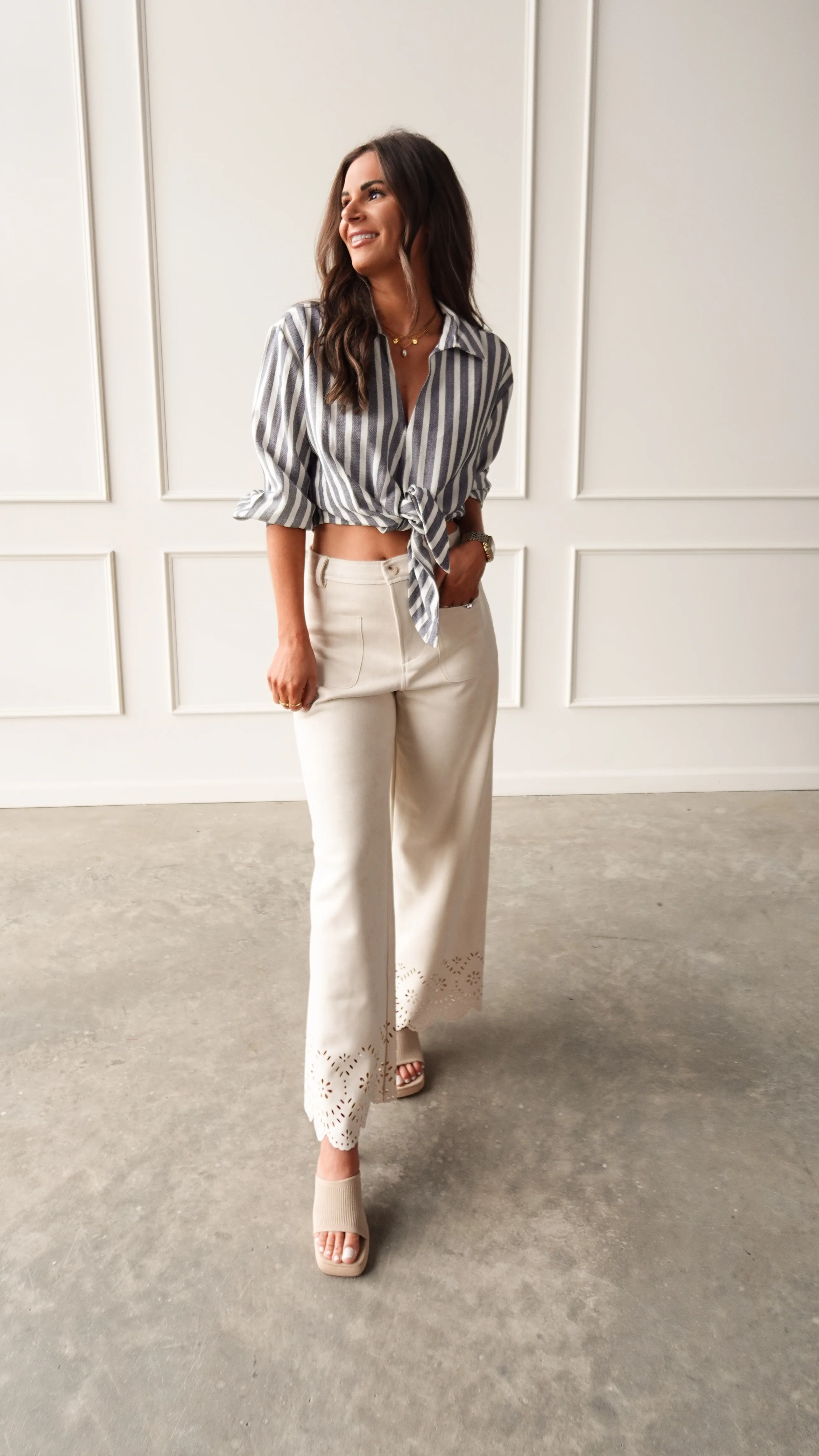 Chambray Striped Tie-Front Top - Image 5