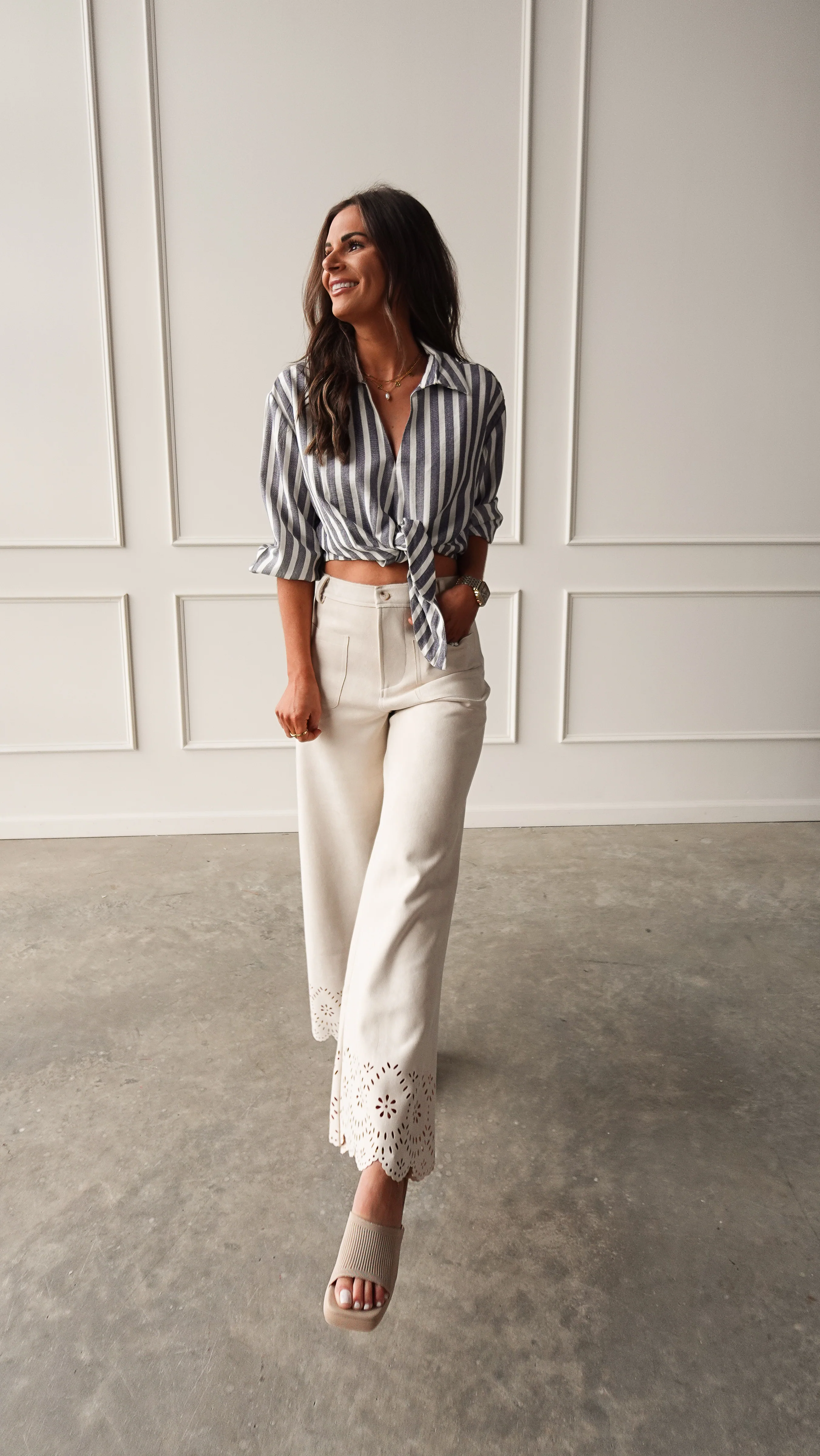 Chambray Striped Tie-Front Top - Image 6