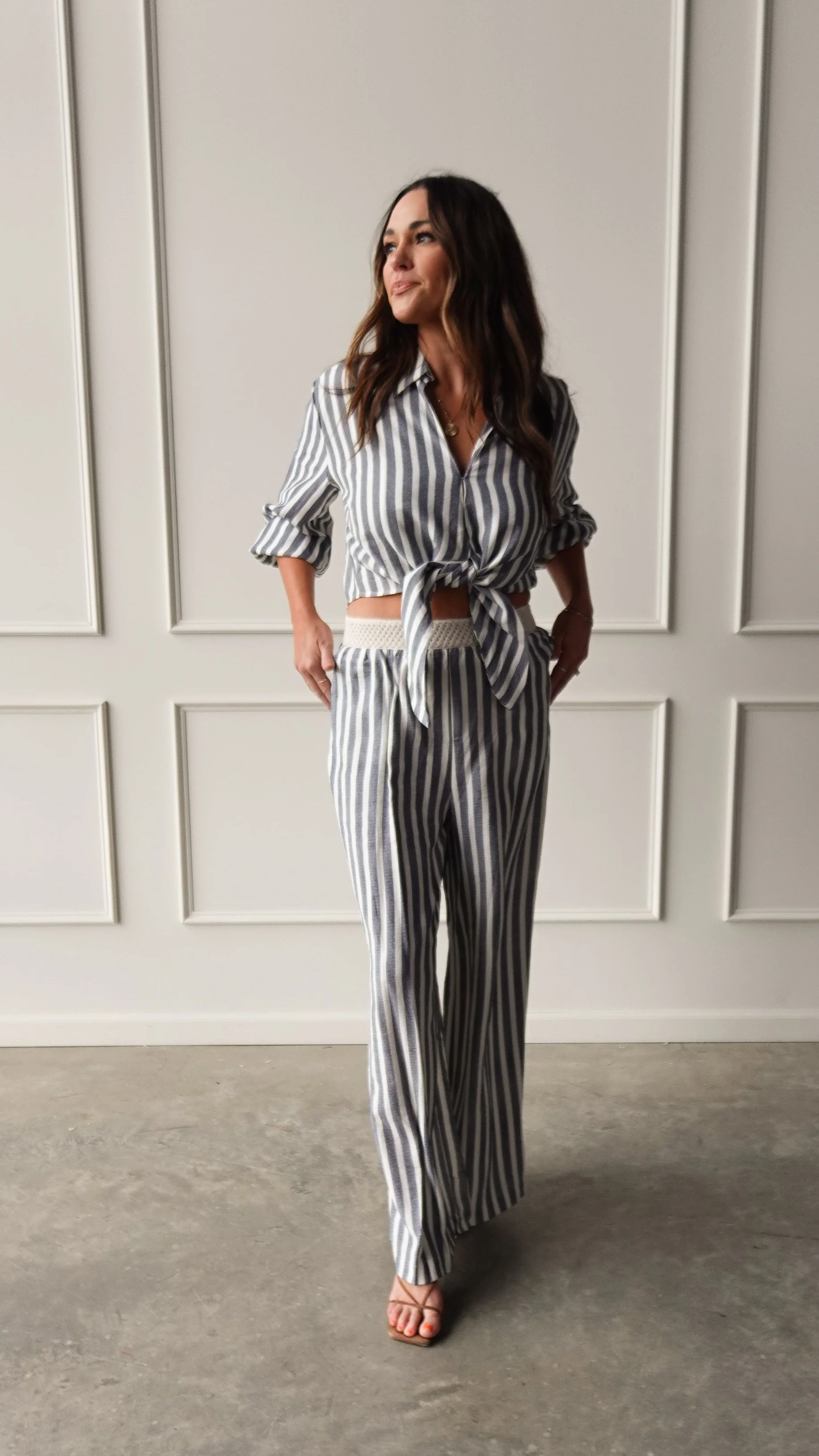 Chambray Striped Tie-Front Top - Image 7