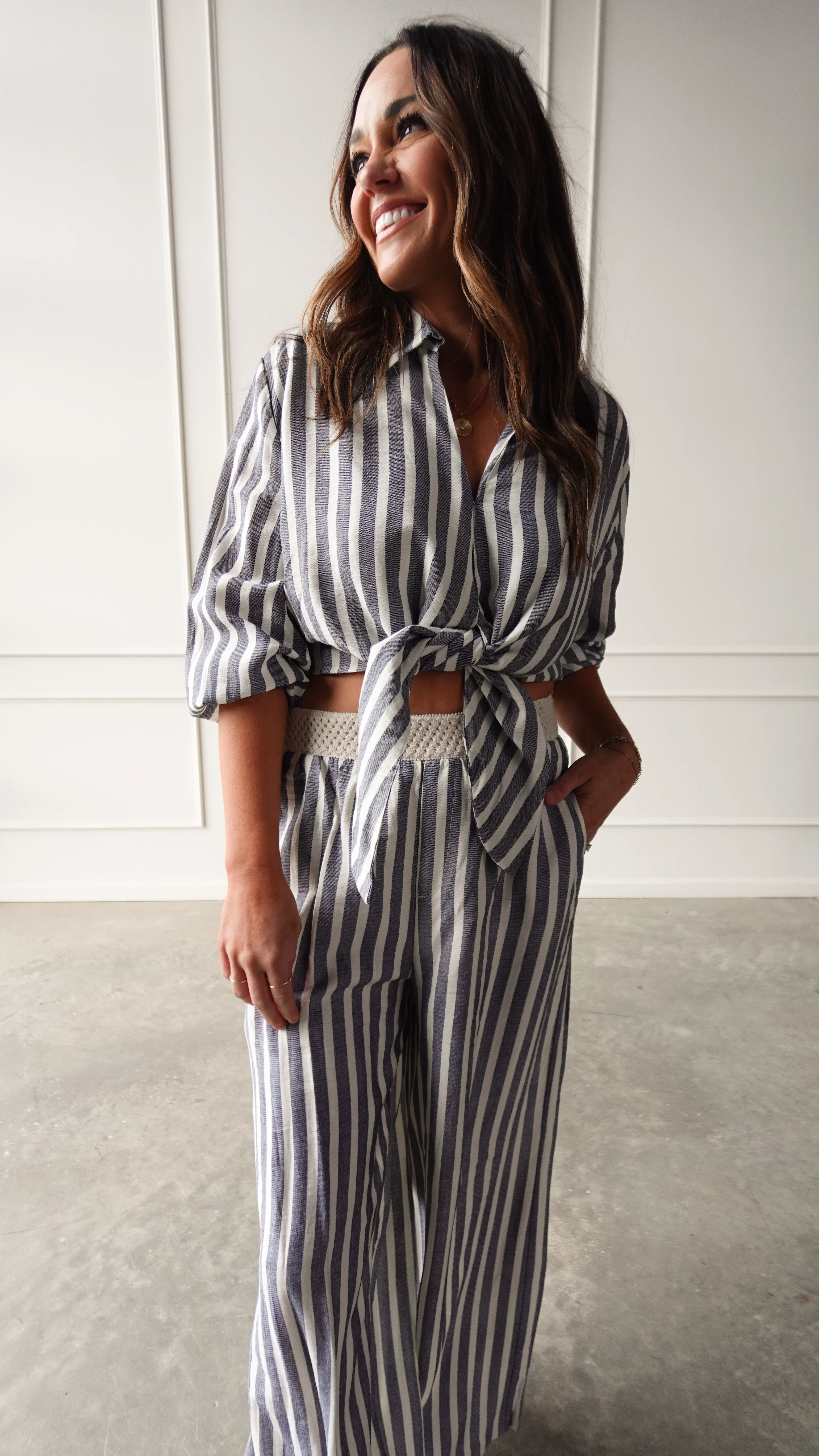 Chambray Striped Tie-Front Top - Image 8