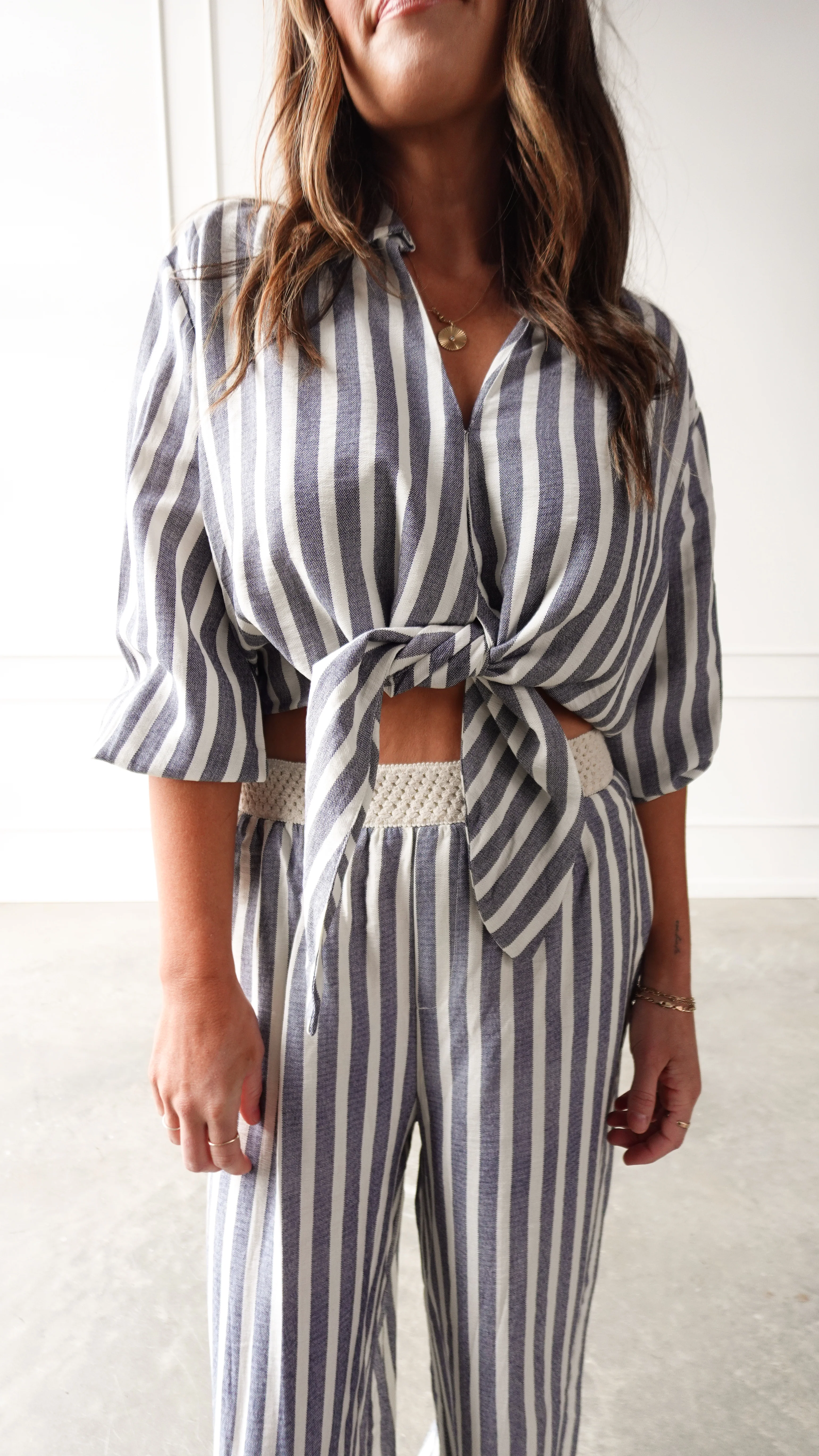 Chambray Striped Tie-Front Top - Image 9