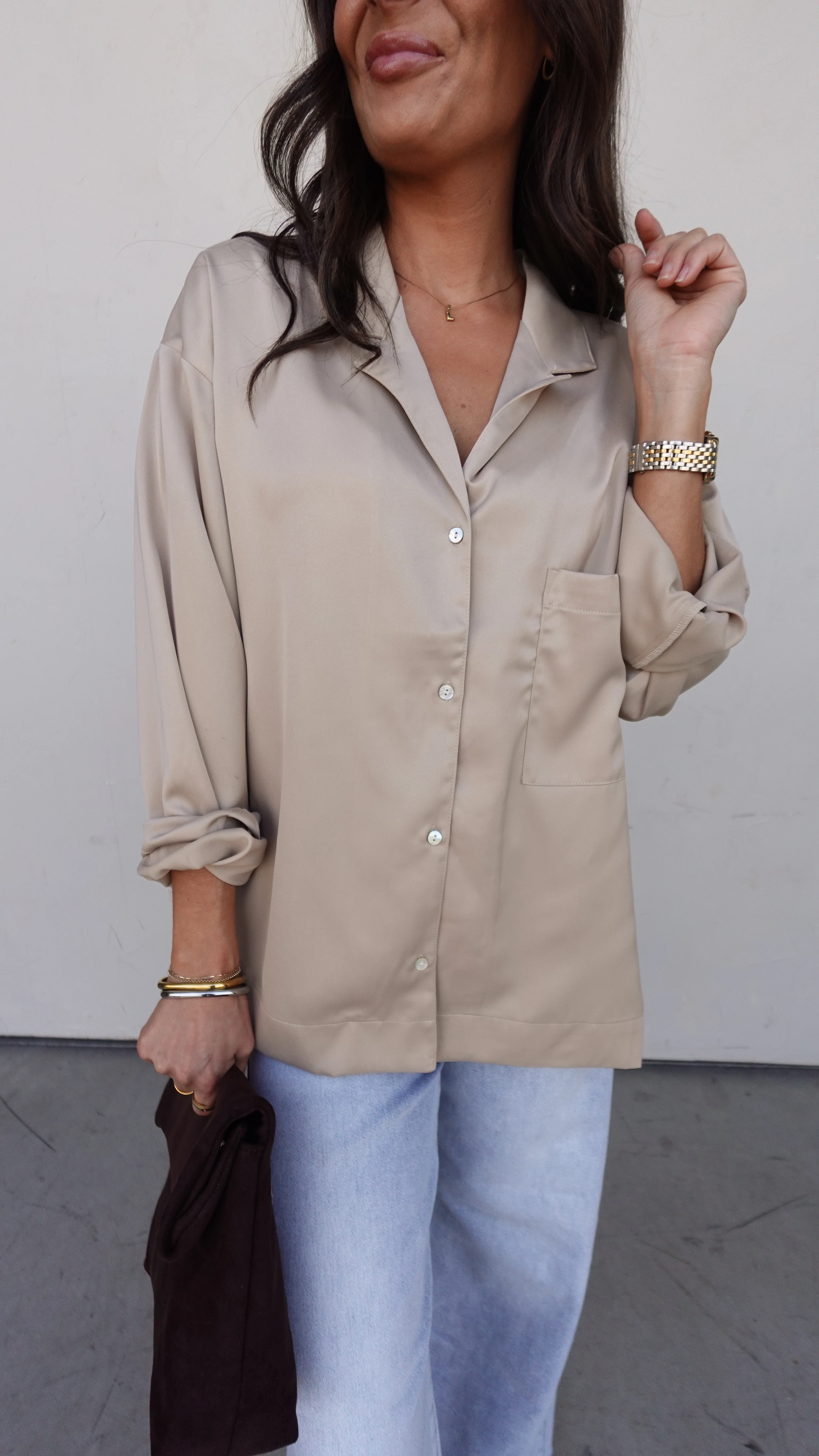 Champagne Satin Button-Up Top - Image 3