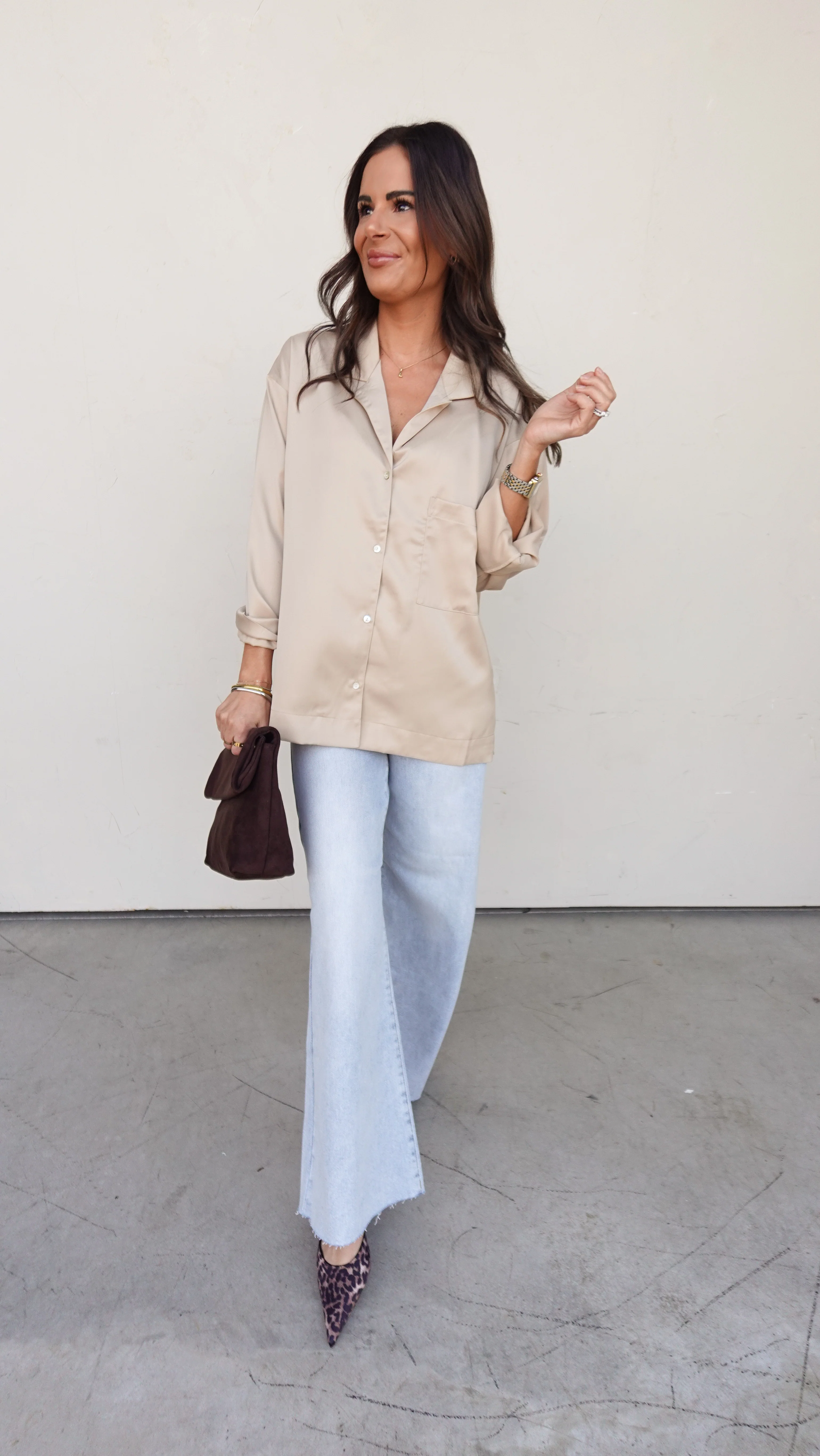 Champagne Satin Button-Up Top - Image 5
