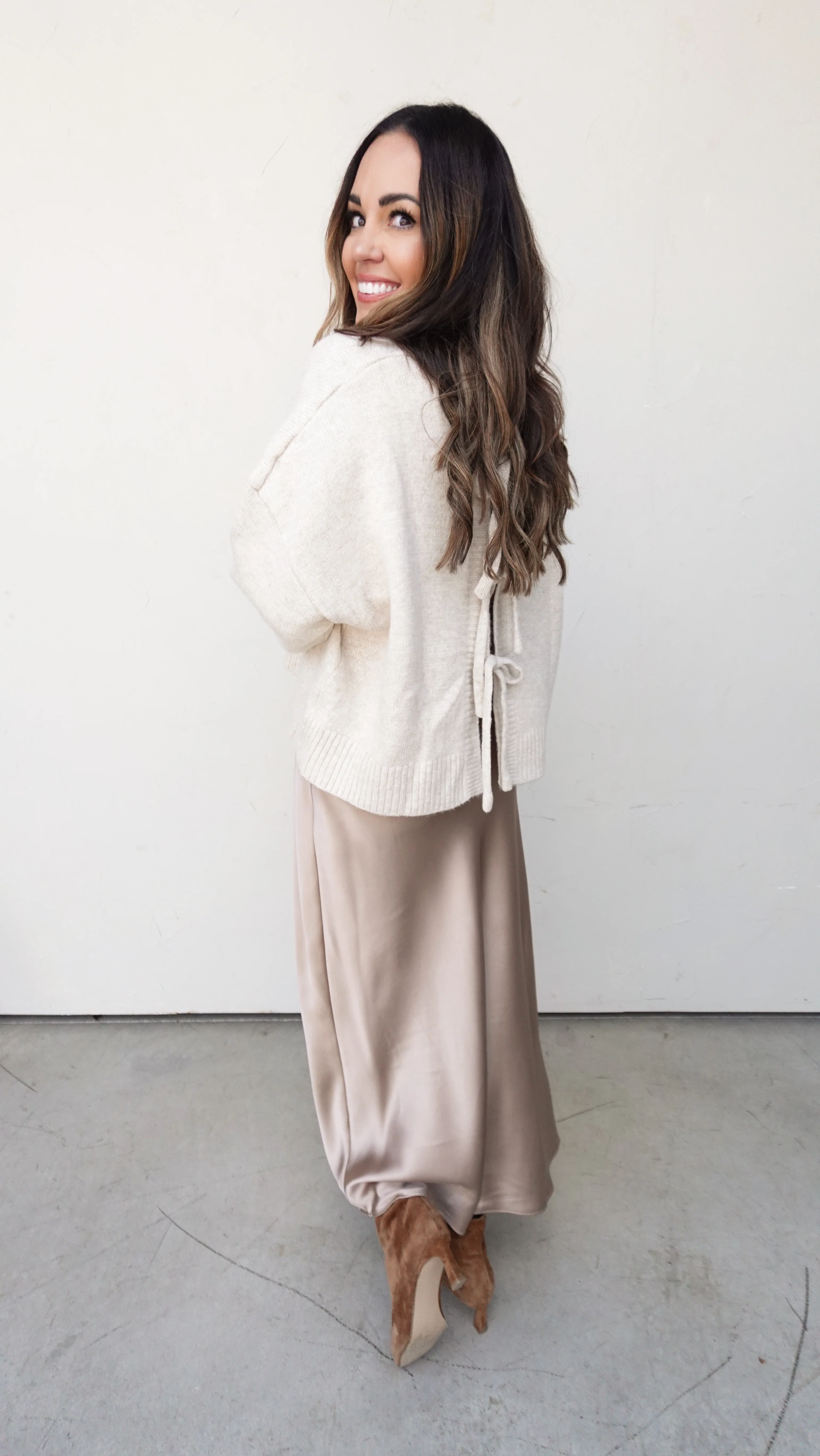 Champagne Satin Midi Skirt - Image 3