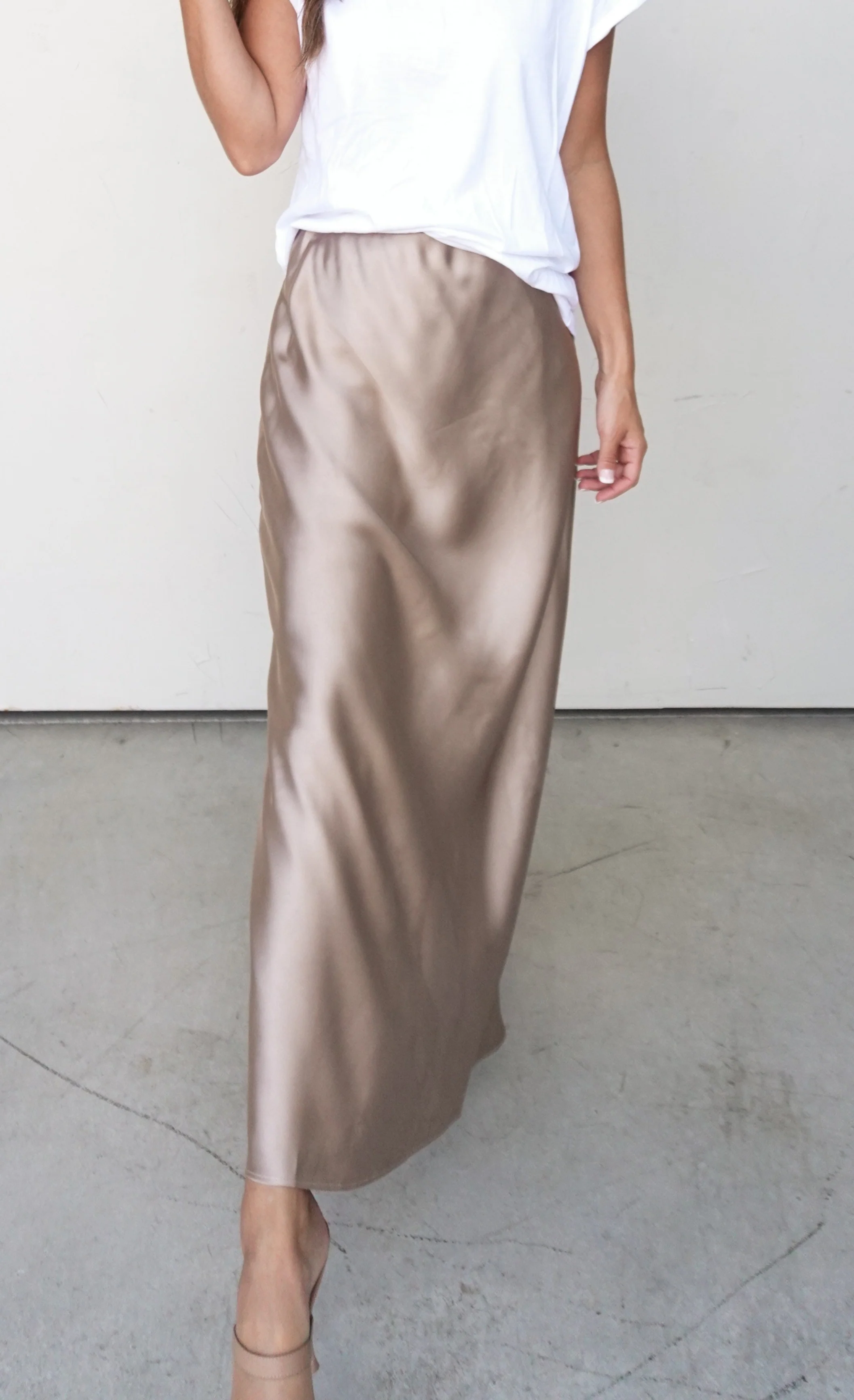 Champagne Satin Midi Skirt - Image 4