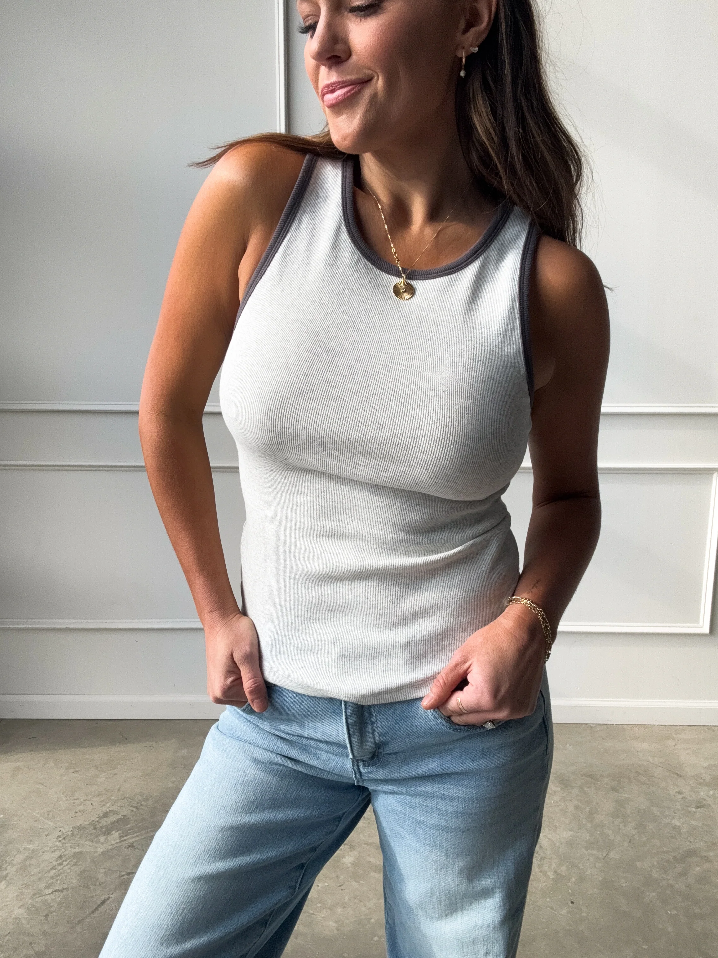 Charcoal Contrast Tank Top - Image 4