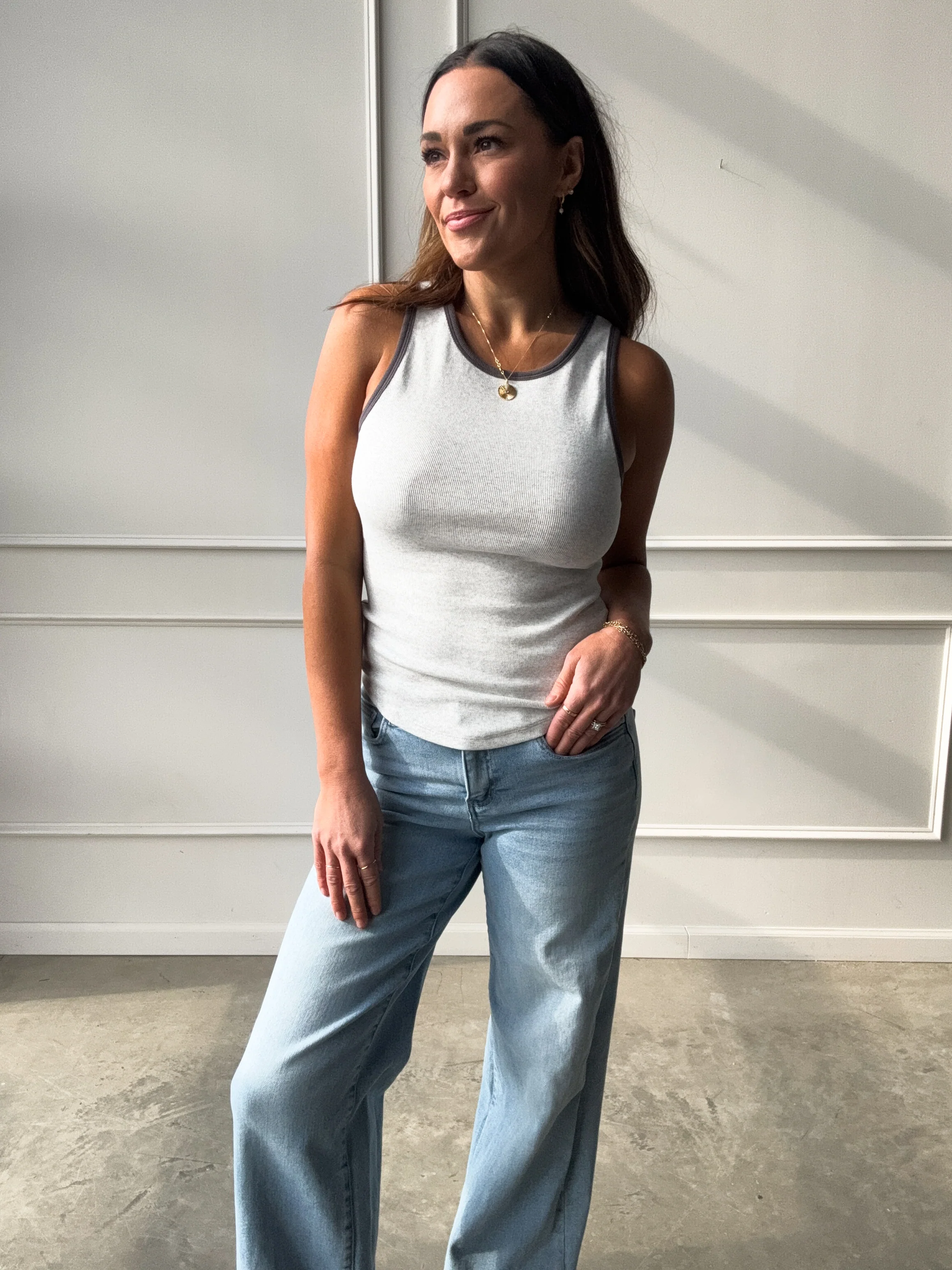 Charcoal Contrast Tank Top - Image 8
