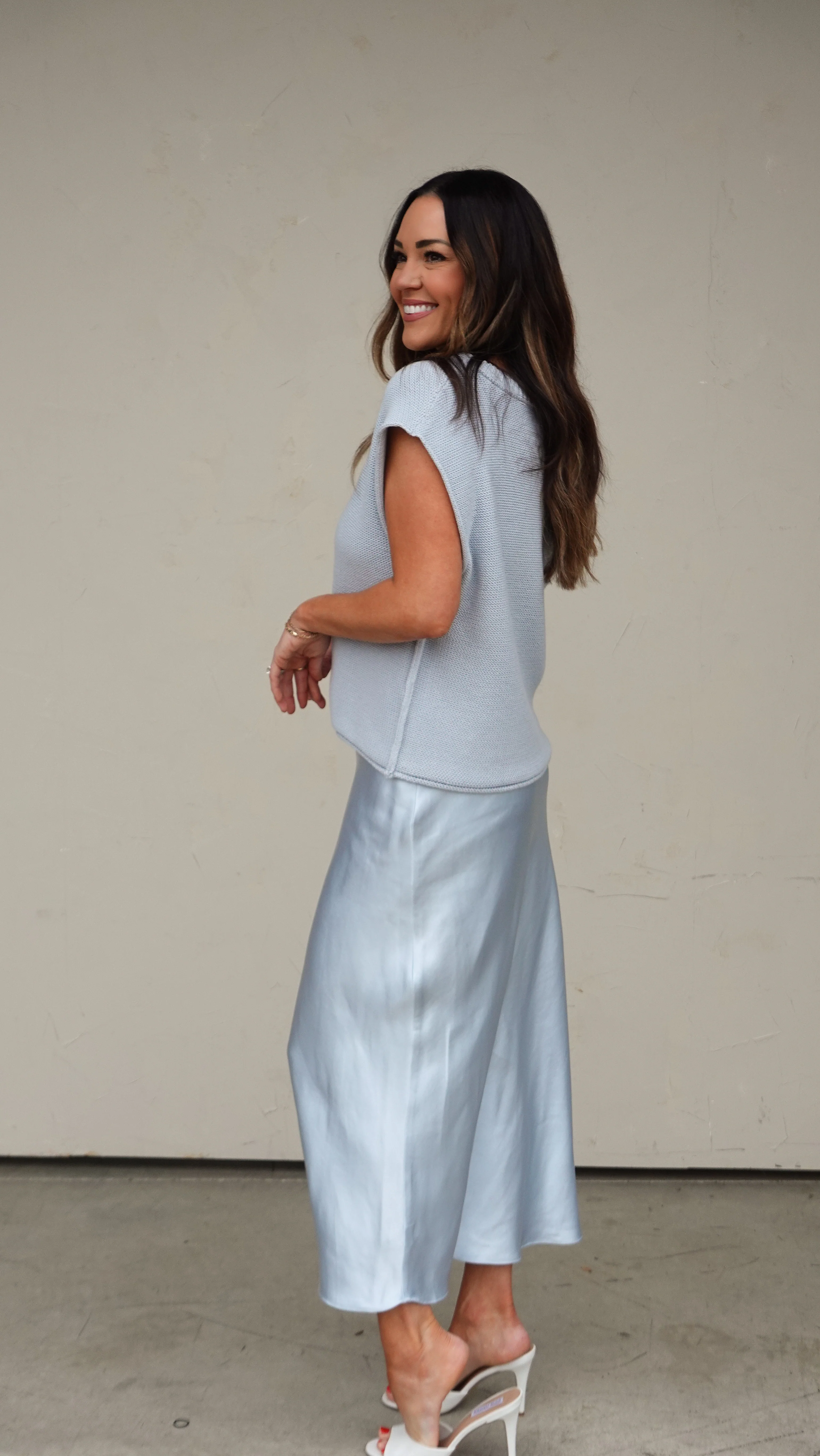 Cloud Blue Satin Midi Skirt - Image 6