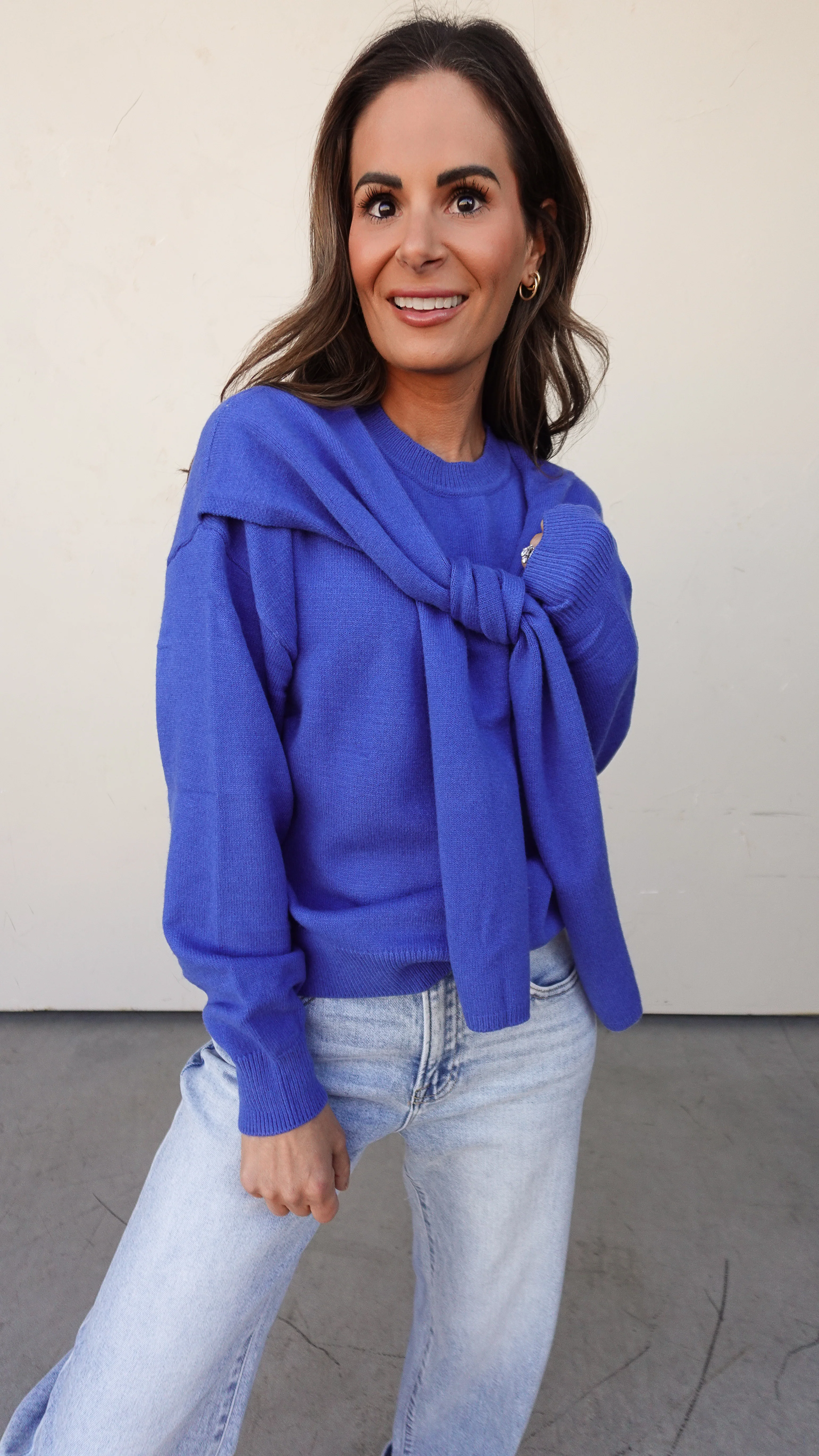 Cobalt Blue Sweater with Shoulder Draping - Image 4