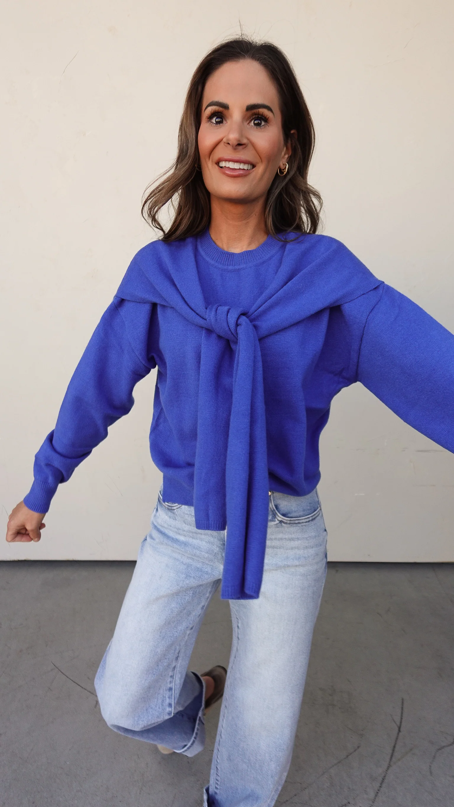 Cobalt Blue Sweater with Shoulder Draping - Image 5
