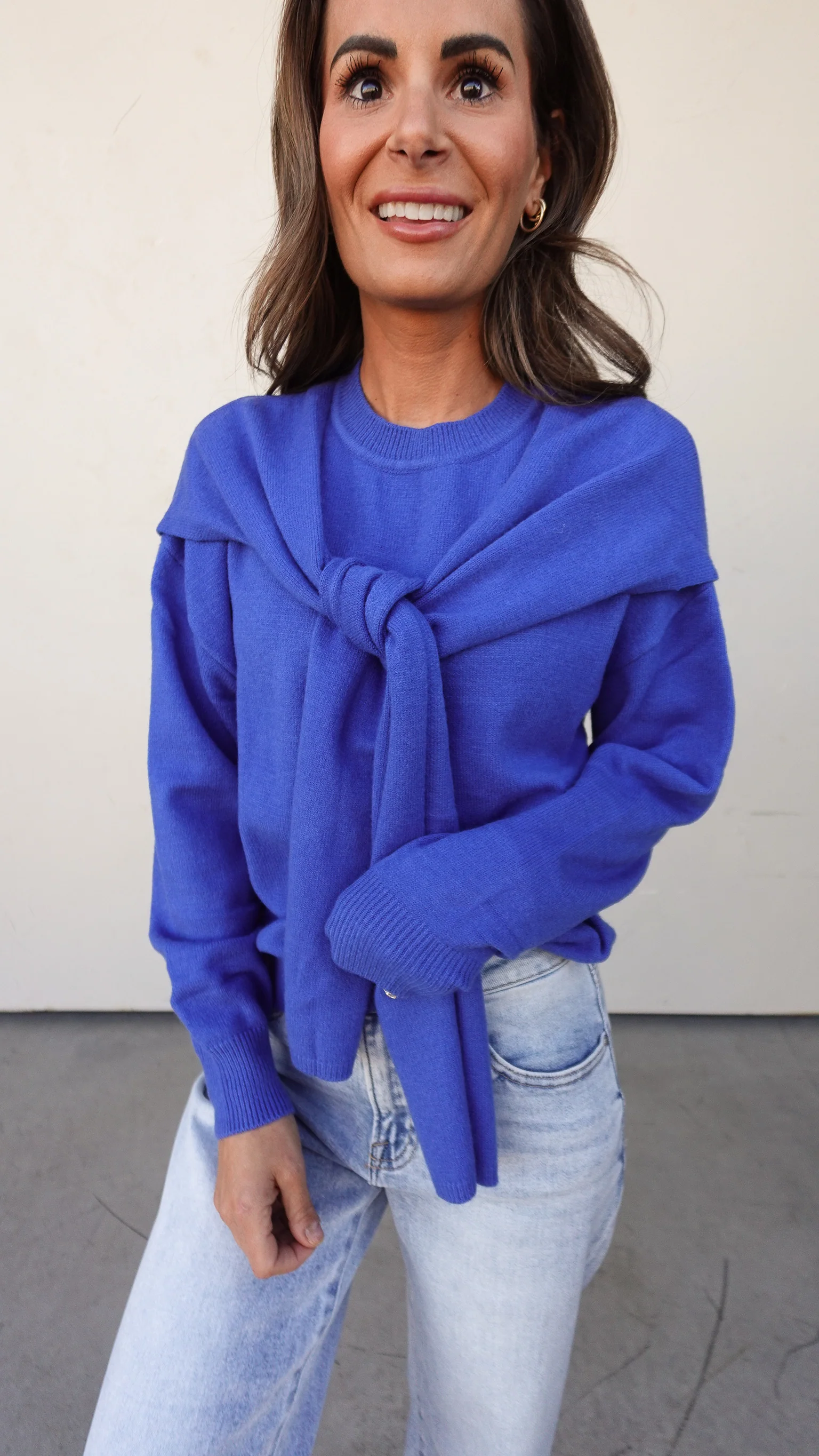 Cobalt Blue Sweater with Shoulder Draping - Image 6