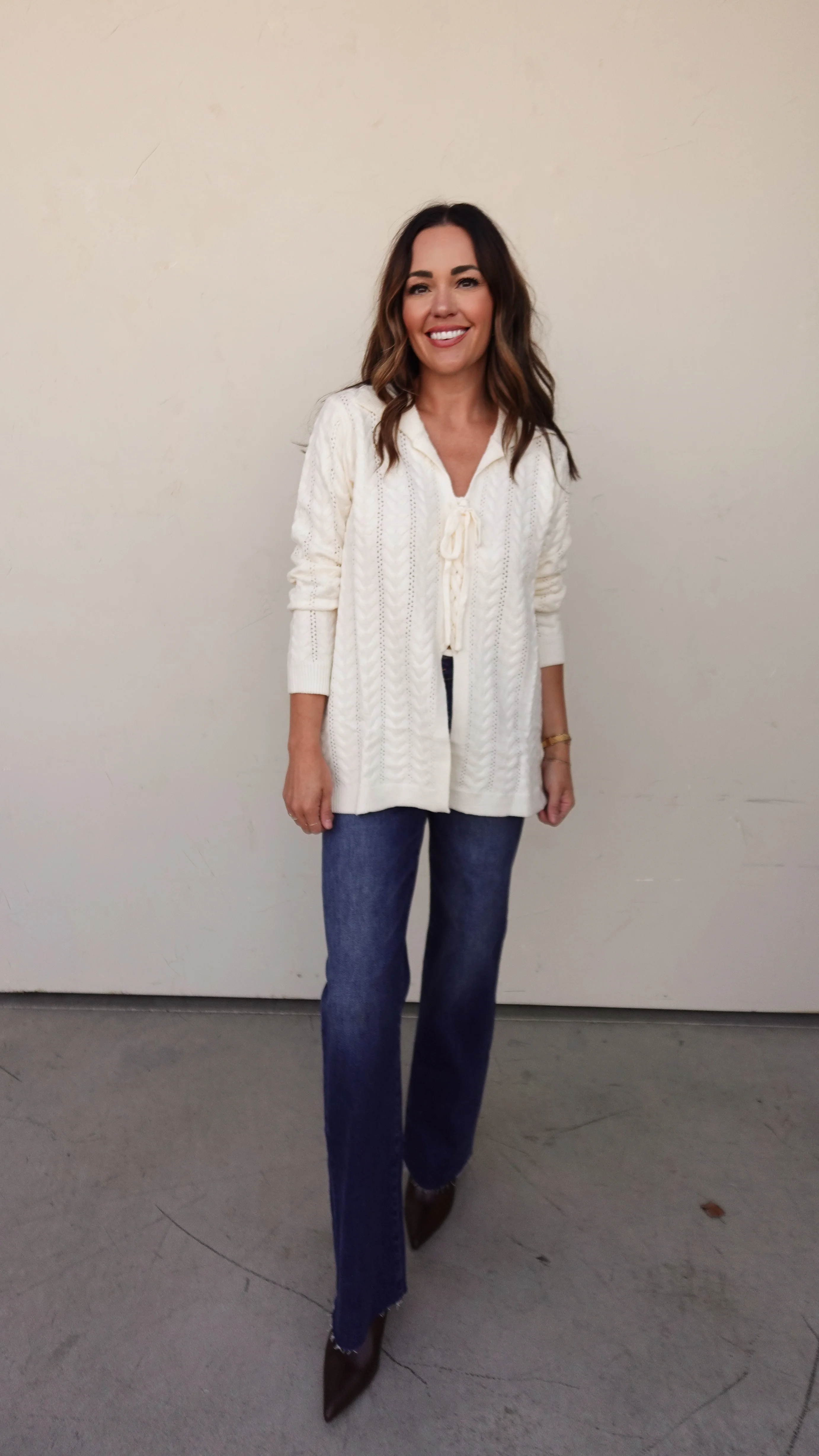 Cream Cableknit Lace Up Sweater - Image 3