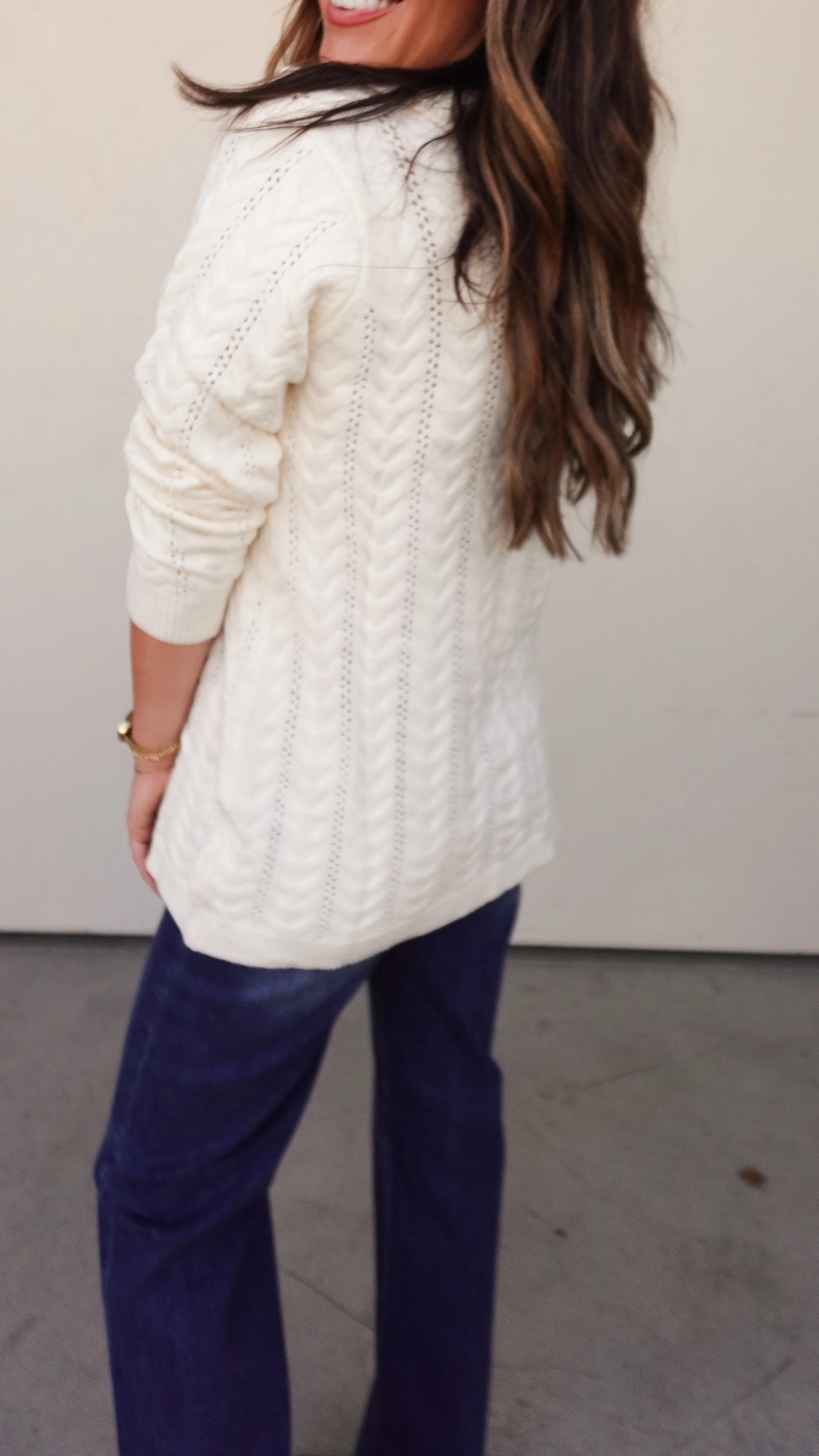Cream Cableknit Lace Up Sweater - Image 4