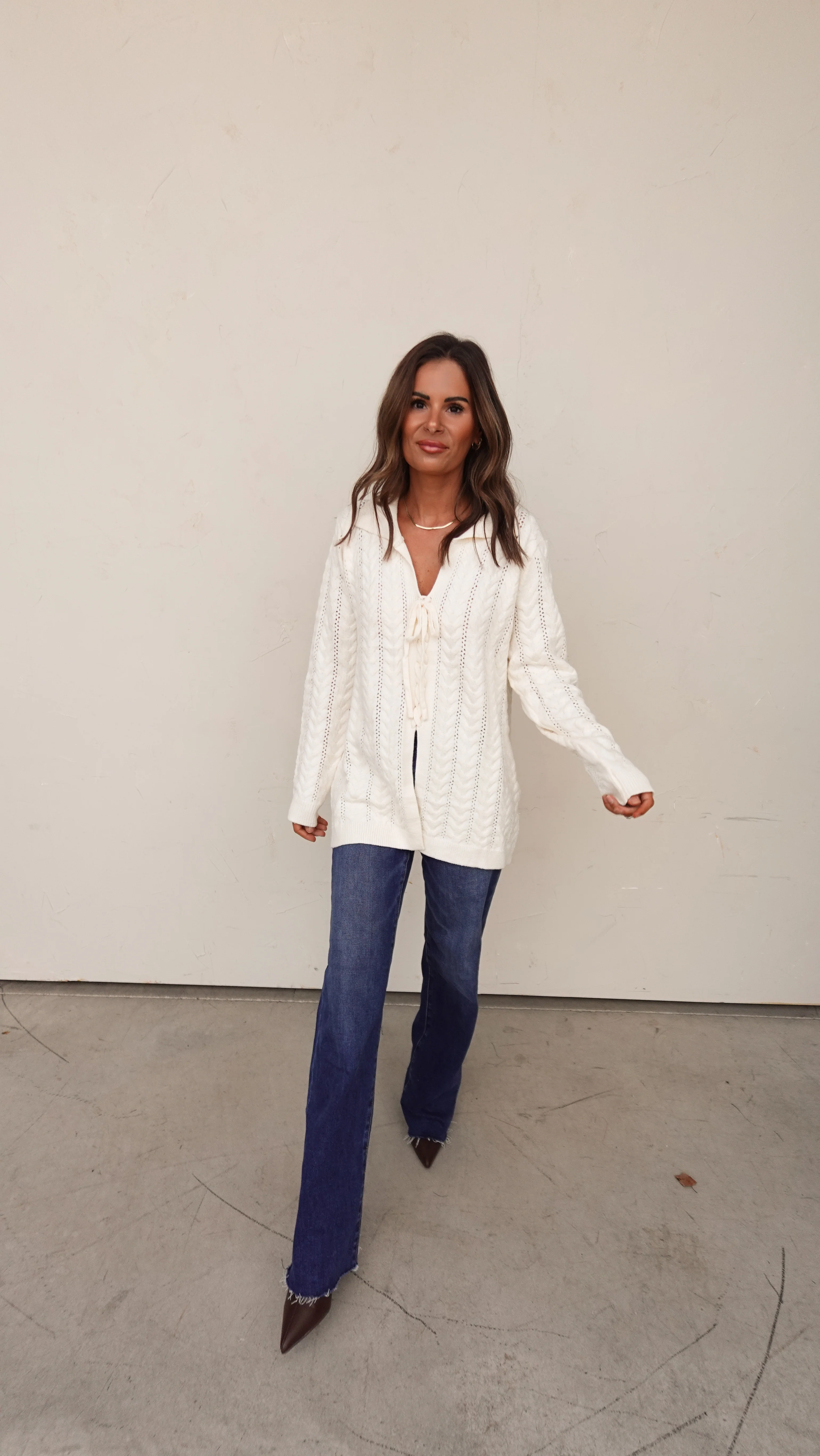 Cream Cableknit Lace Up Sweater - Image 7