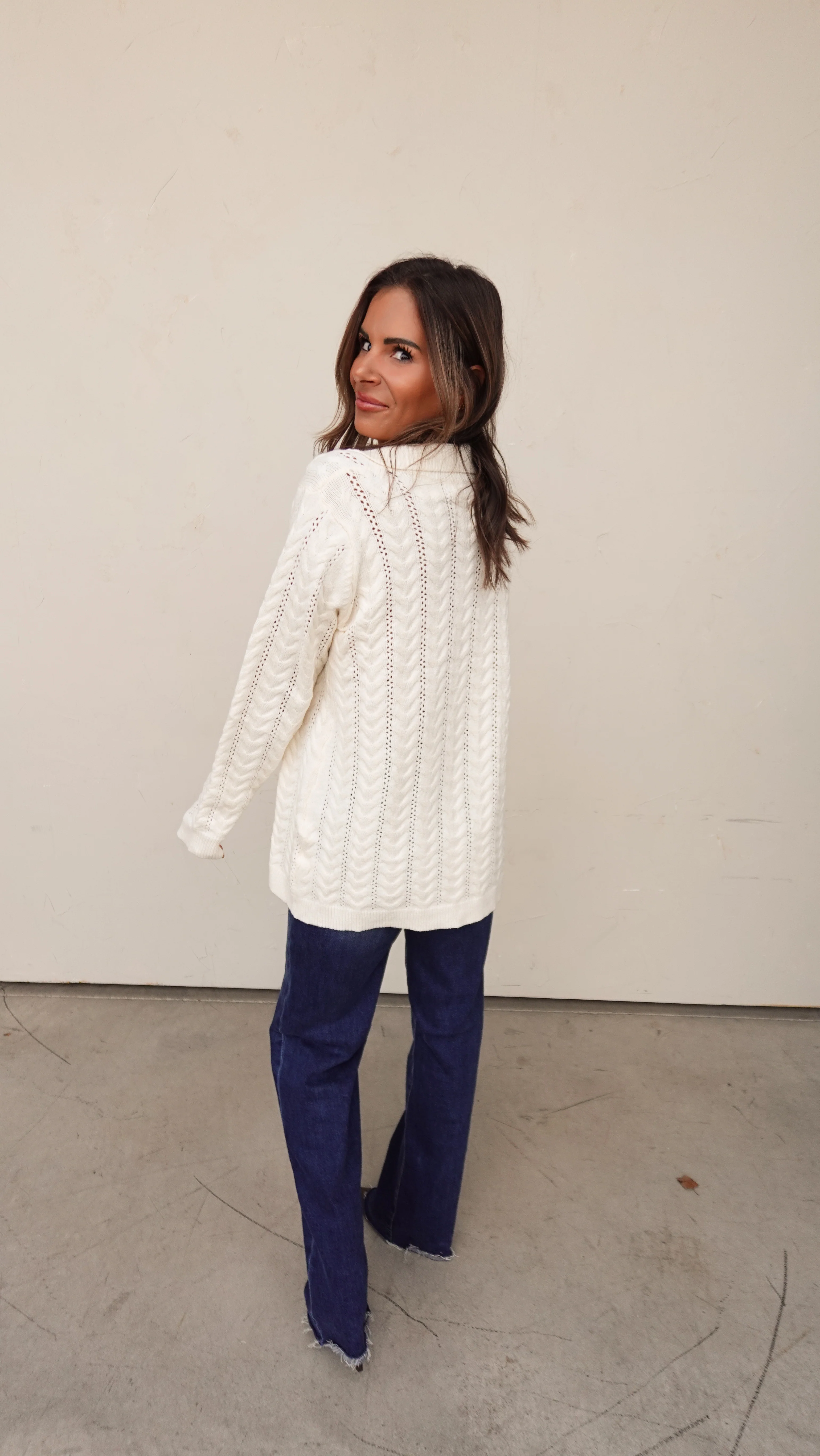 Cream Cableknit Lace Up Sweater - Image 8